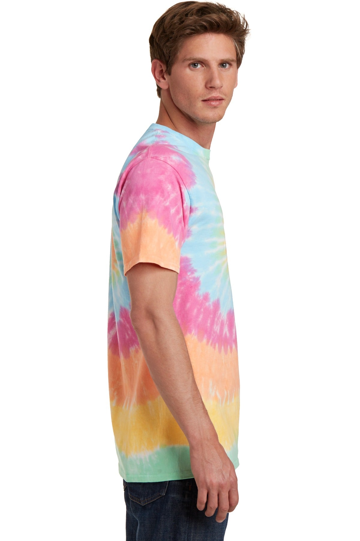 Pastel Rainbow Port & Co Tie-Dye Tee. PC147
