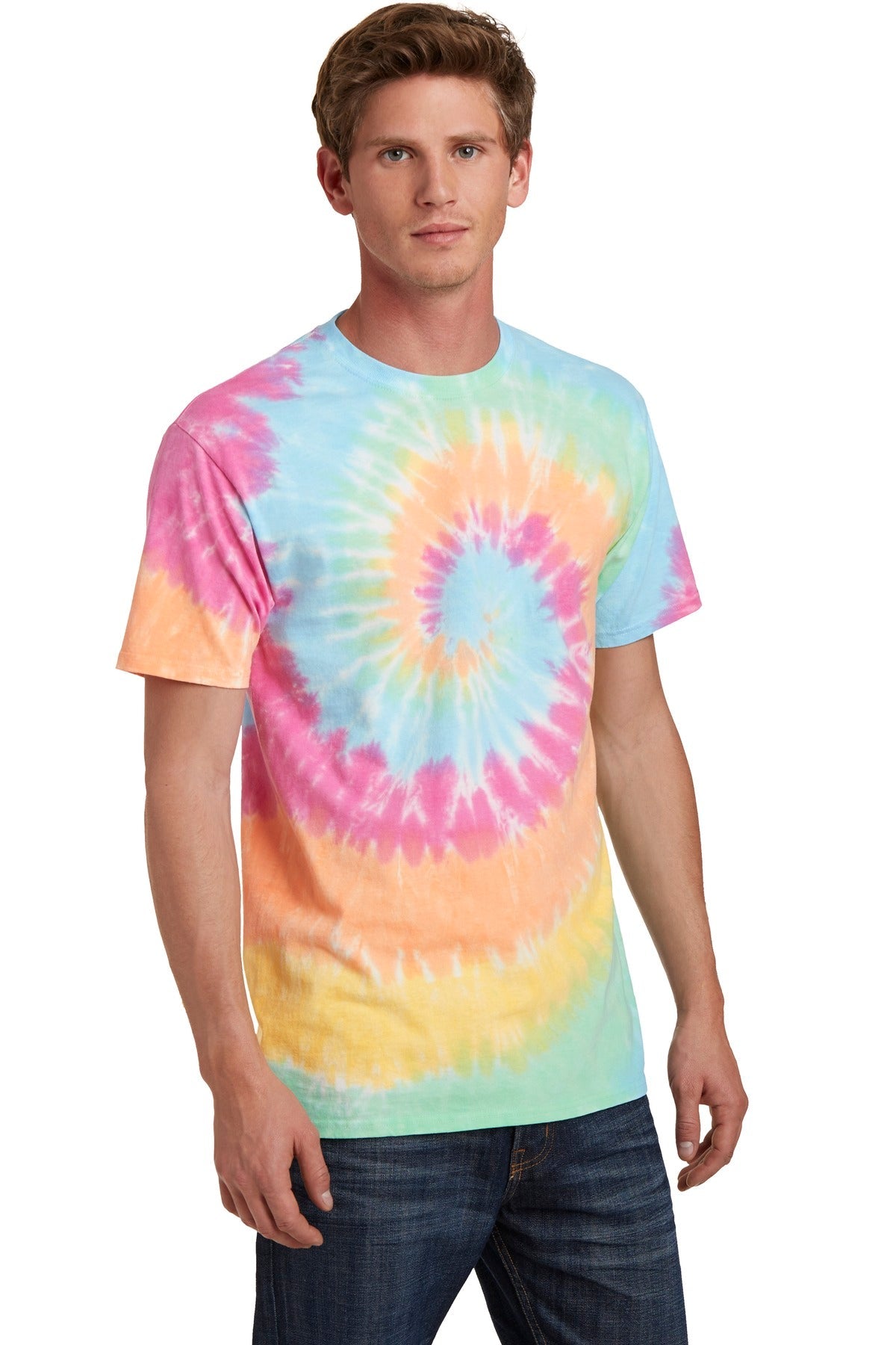 Pastel Rainbow Port & Co Tie-Dye Tee. PC147
