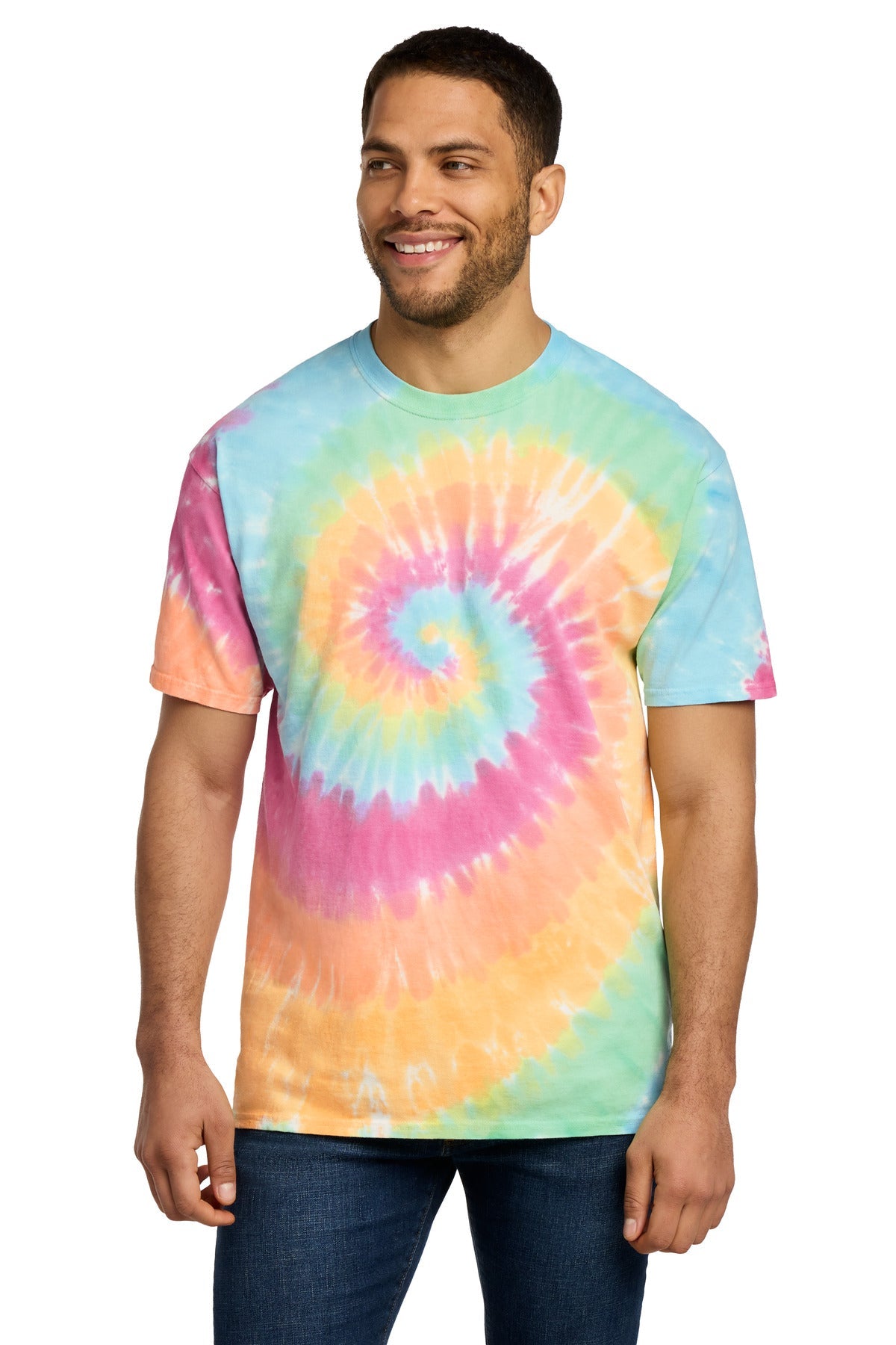 Pastel Rainbow Port & Co Tie-Dye Tee. PC147