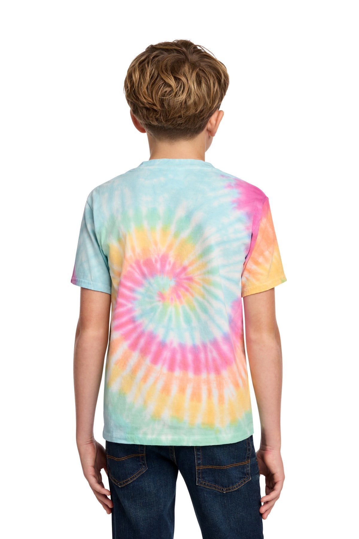 Pastel Rainbow Port & Co Youth Tie-Dye Tee. PC147Y