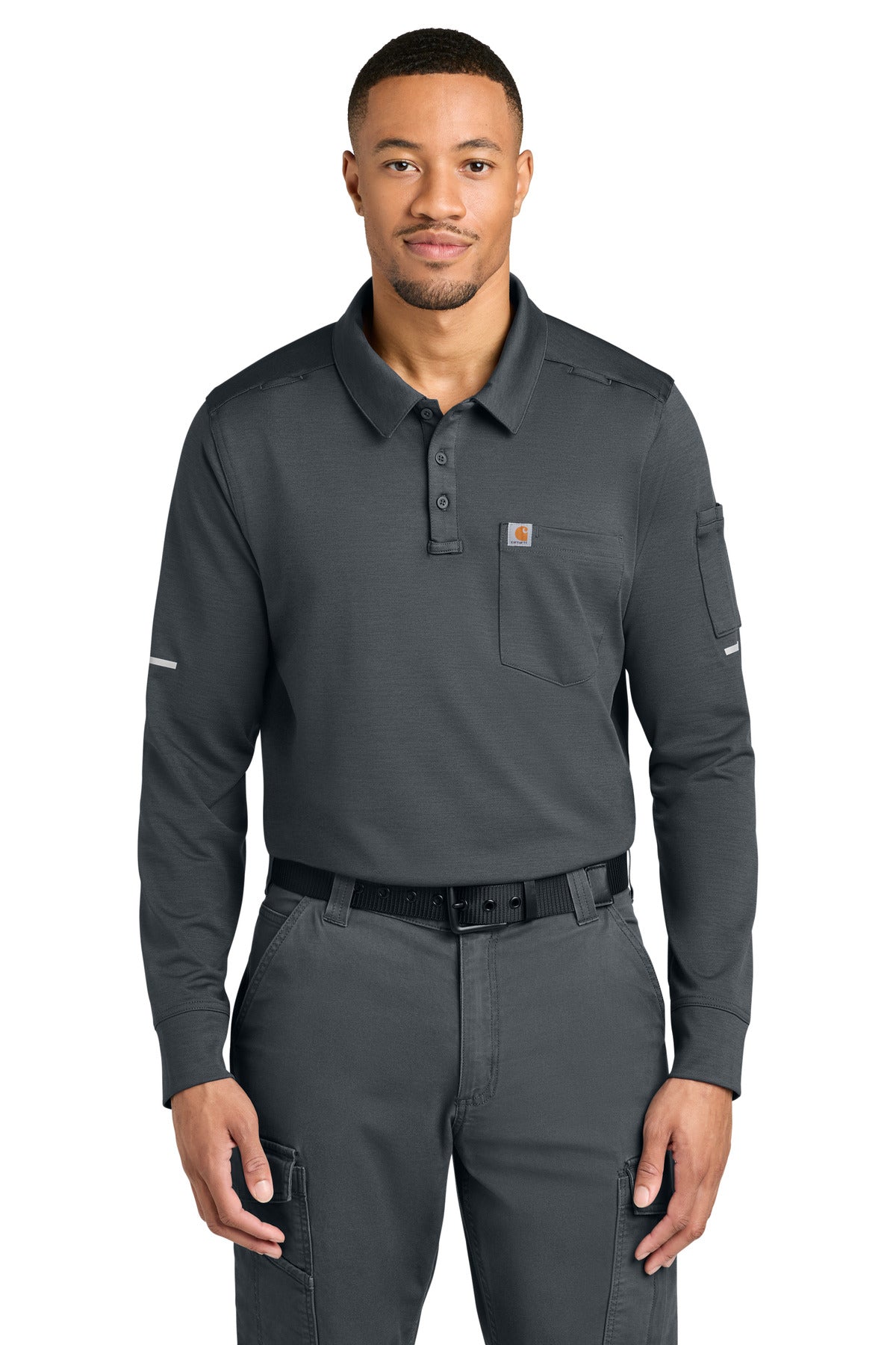 Pewter Carhartt FLD & RSCU Long Sleeve Polo CTC16129