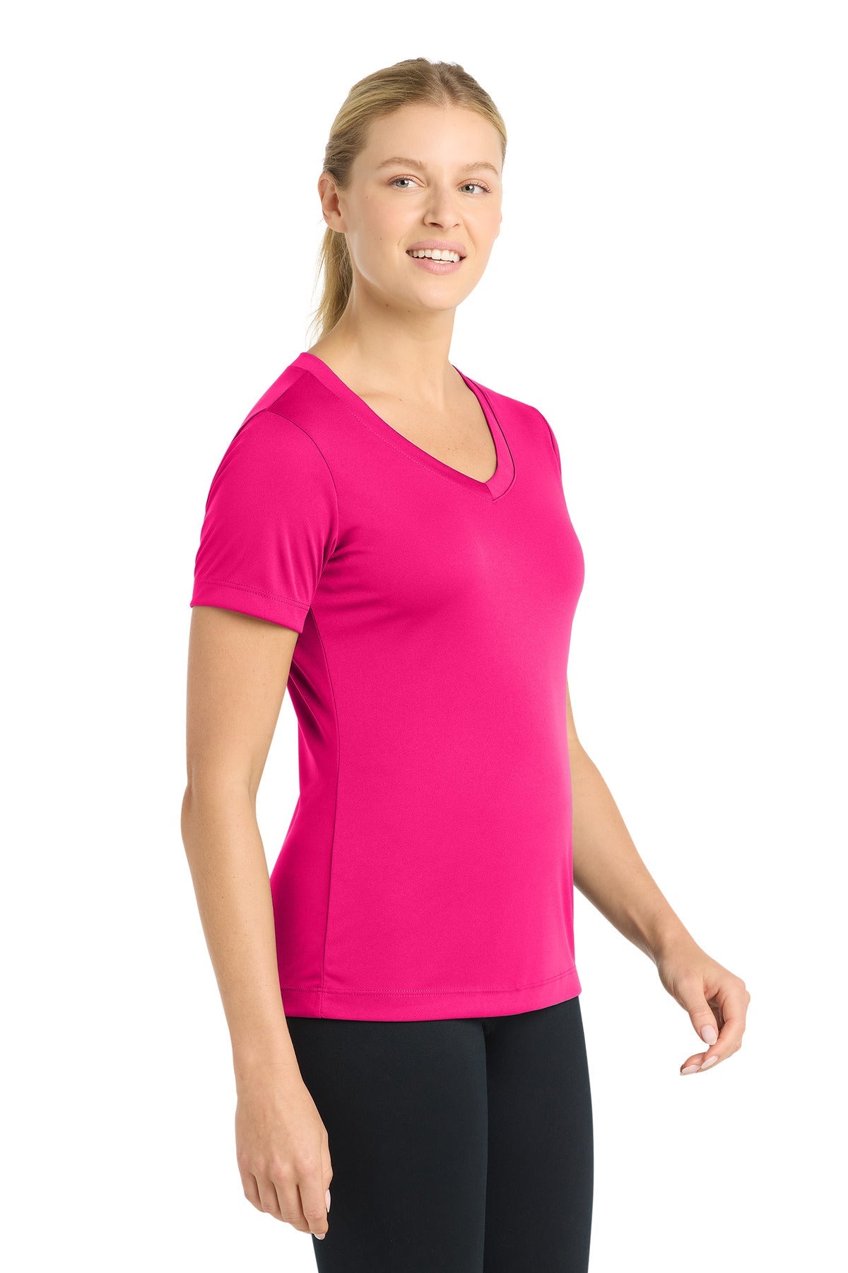 Pink Raspberry Sport-Tek Women's PosiCharge Competitor V-Neck Tee. LST353
