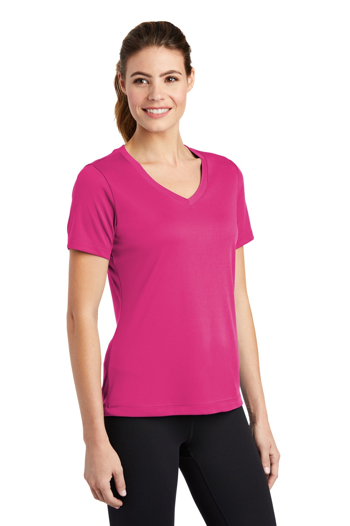 Pink Raspberry Sport-Tek Women's PosiCharge Competitor V-Neck Tee. LST353