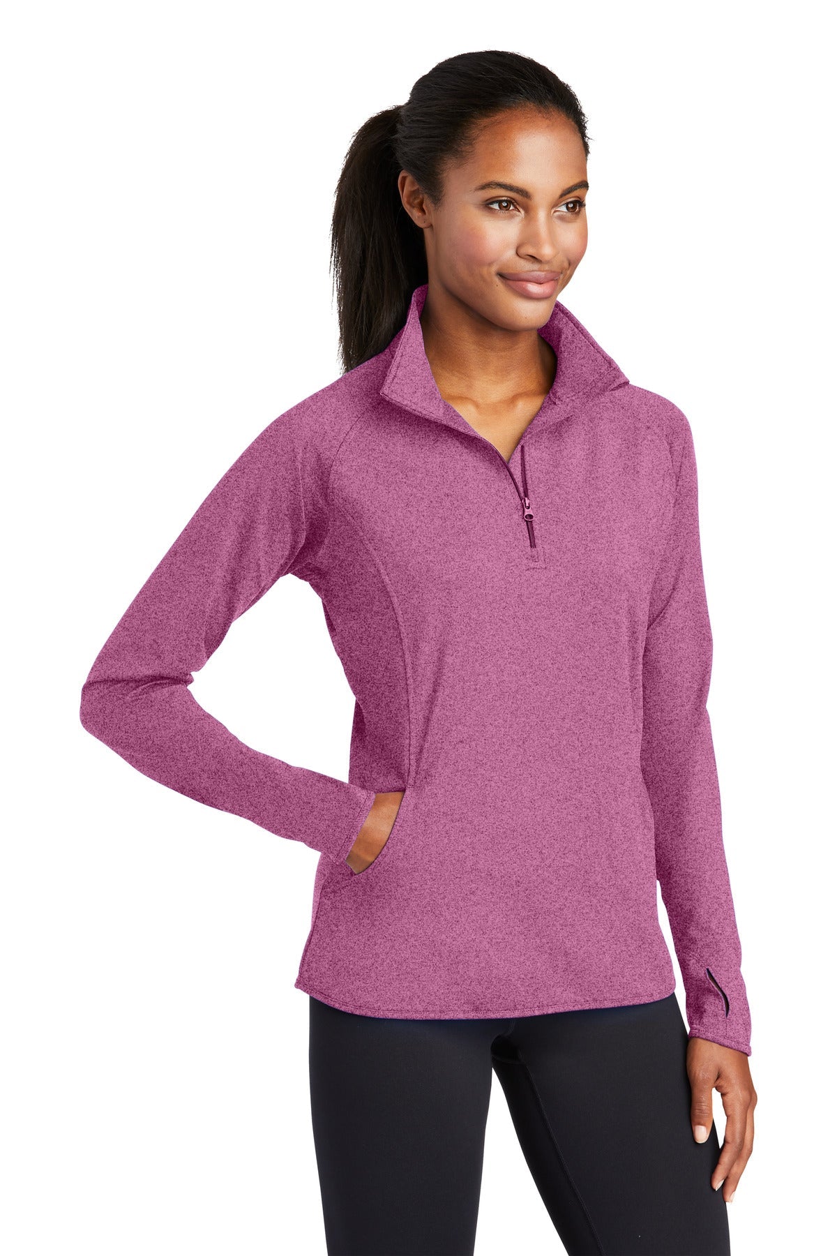 Pink Rush Hthr Sport-Tek Women's Sport-Wick Stretch 1/4-Zip Pullover. LST850