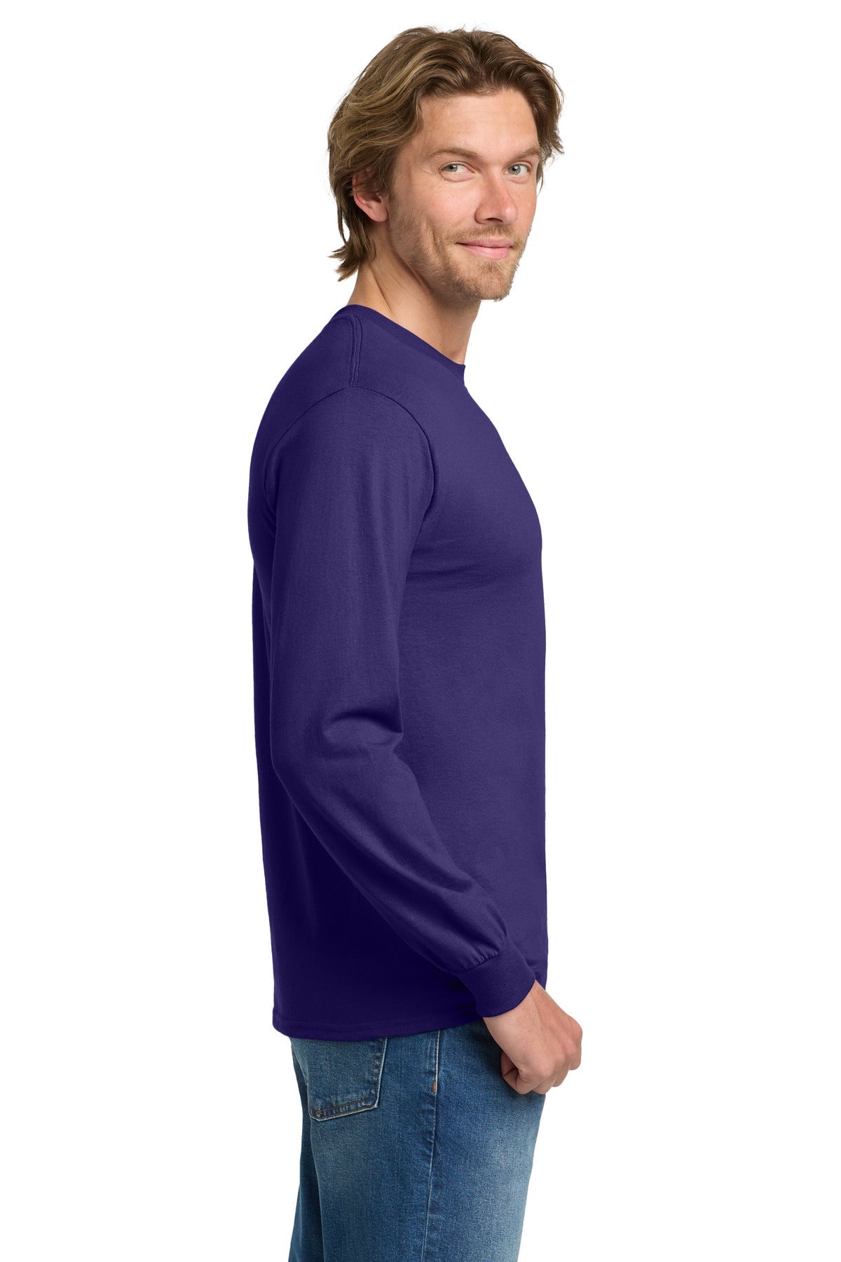 Purple Gildan - Heavy Cotton 100% Cotton Long Sleeve T-Shirt. 5400