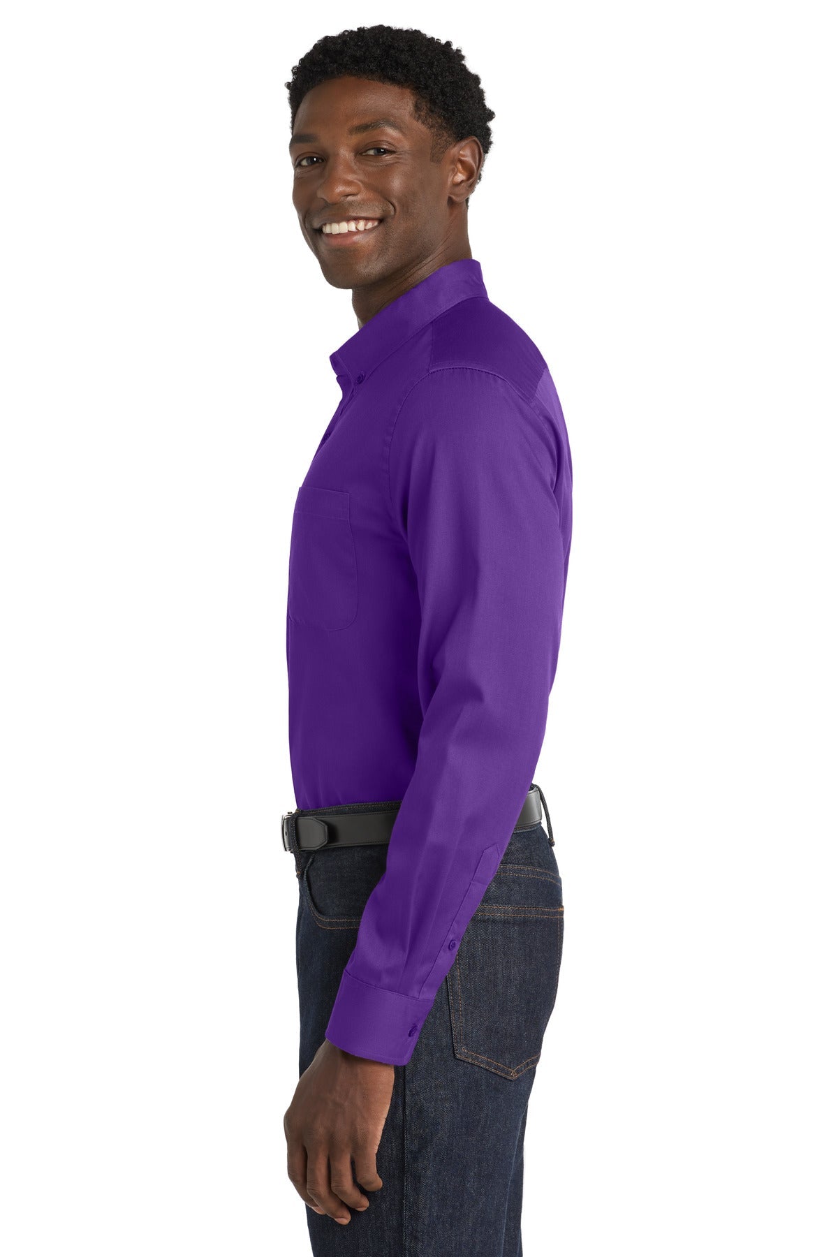 Purple Port Authority Long Sleeve SuperPro React Twill Shirt. W808