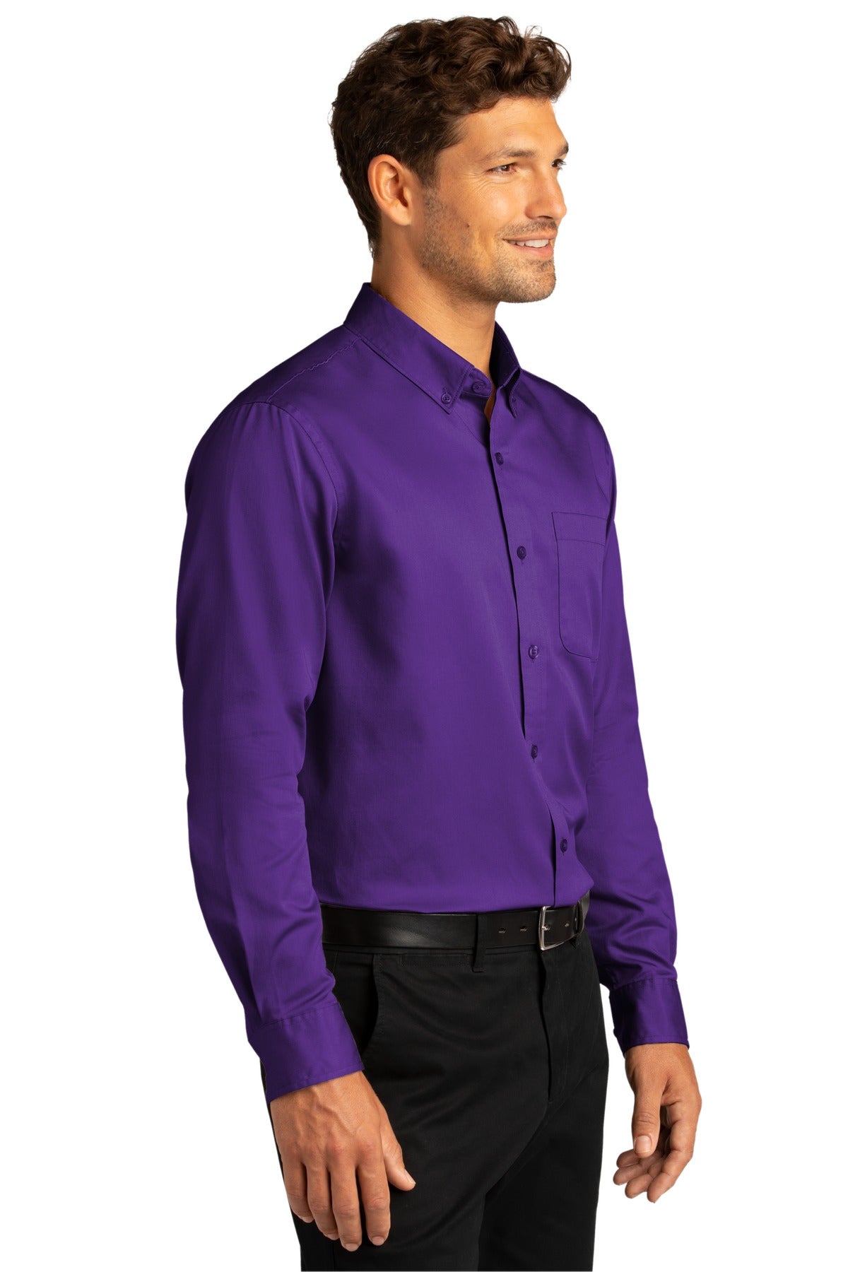 Purple Port Authority Long Sleeve SuperPro React Twill Shirt. W808