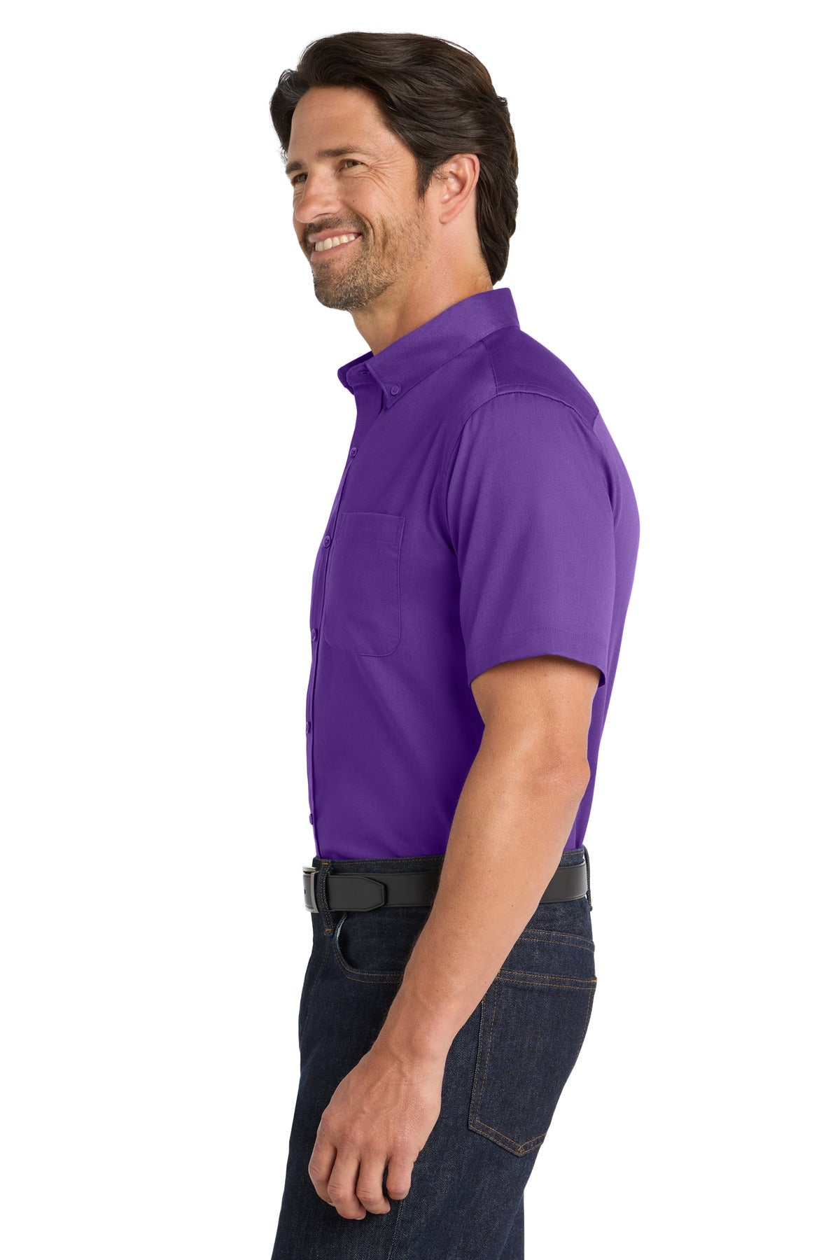 Purple Port Authority Short Sleeve SuperPro React Twill Shirt. W809