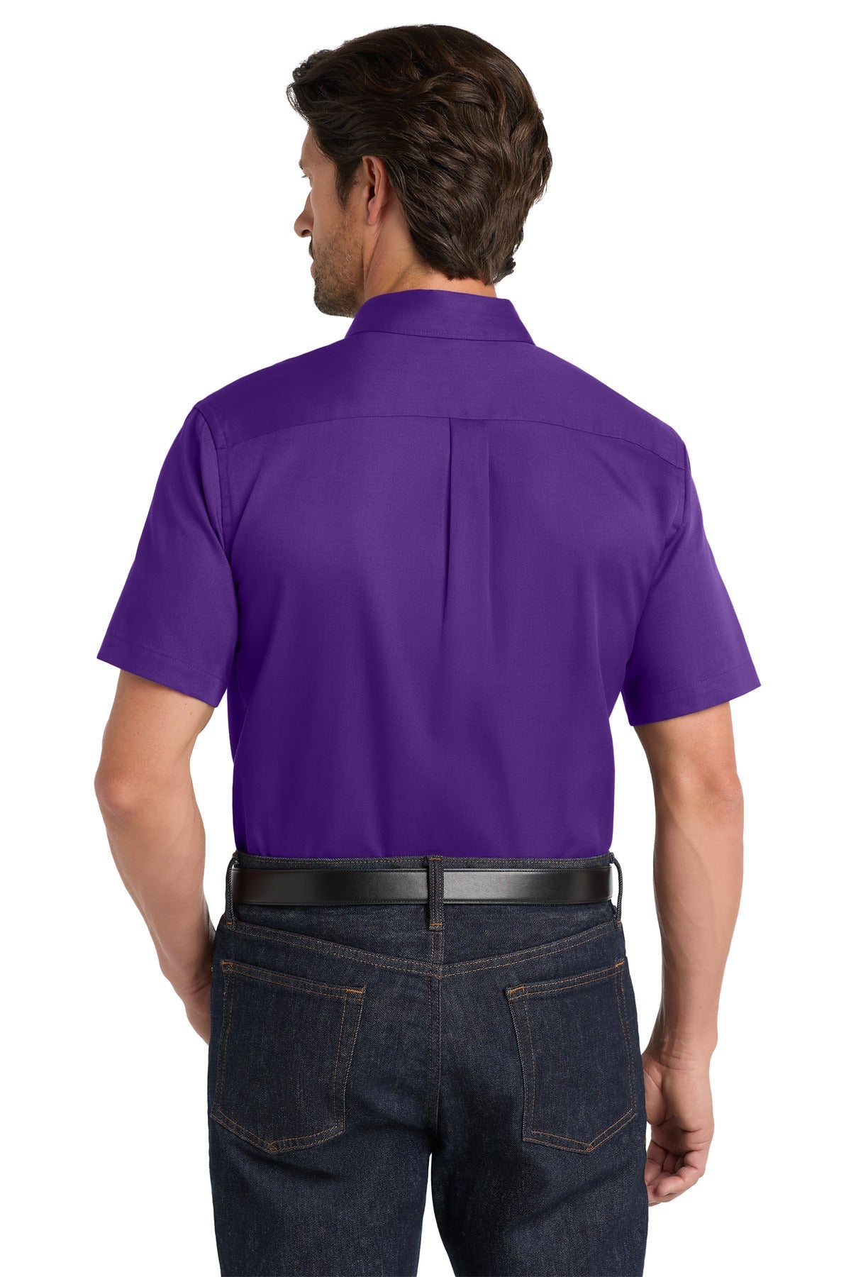Purple Port Authority Short Sleeve SuperPro React Twill Shirt. W809