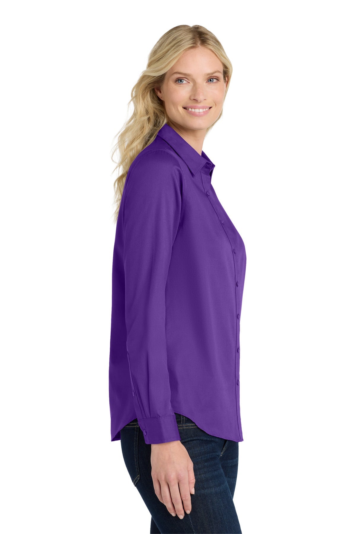 Purple Port Authority Women's Long Sleeve SuperPro React Twill Shirt. LW808