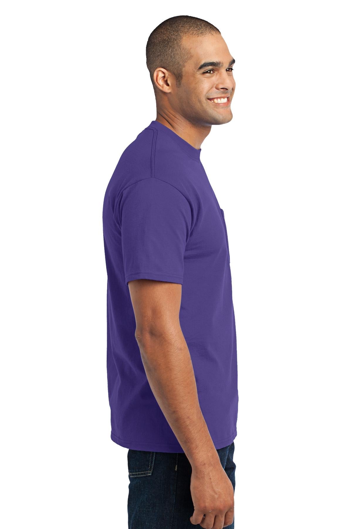 Purple Port & Co Core Blend Pocket Tee. PC55P
