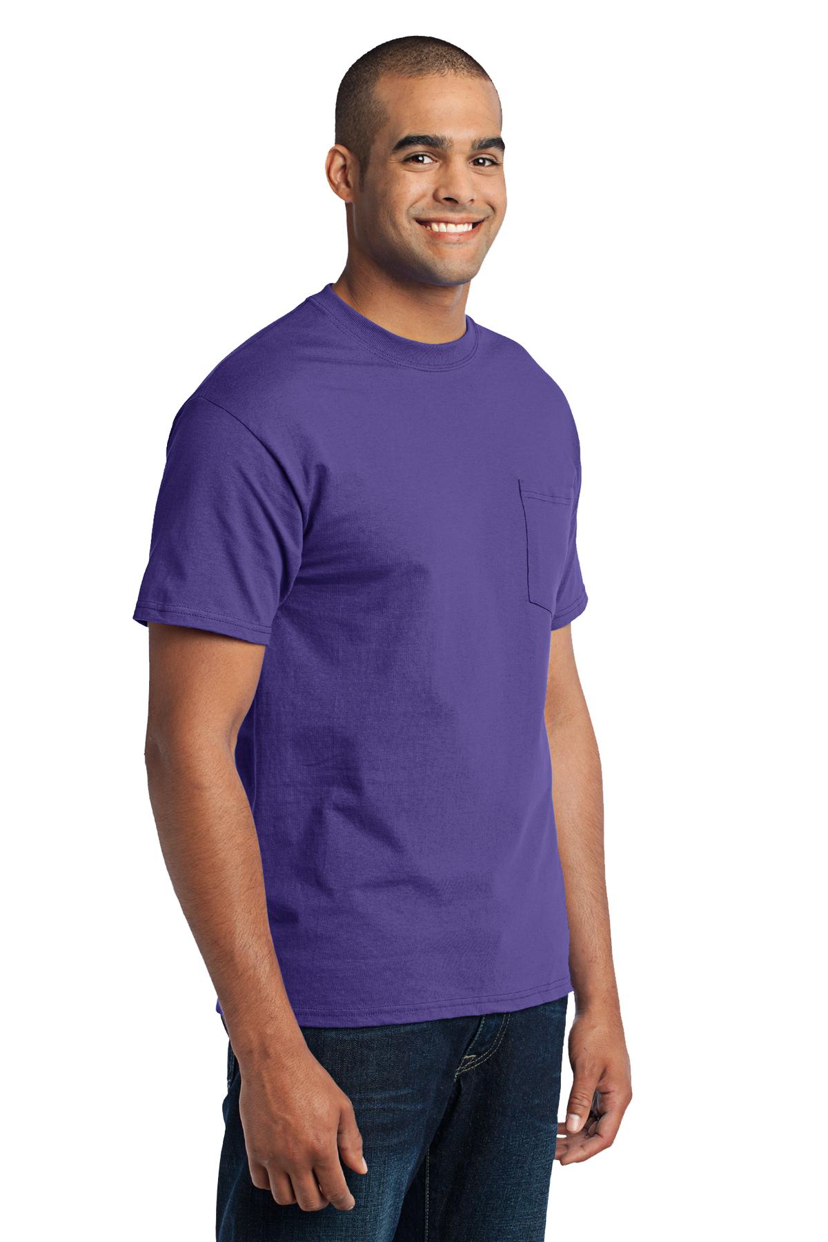 Purple Port & Co Core Blend Pocket Tee. PC55P