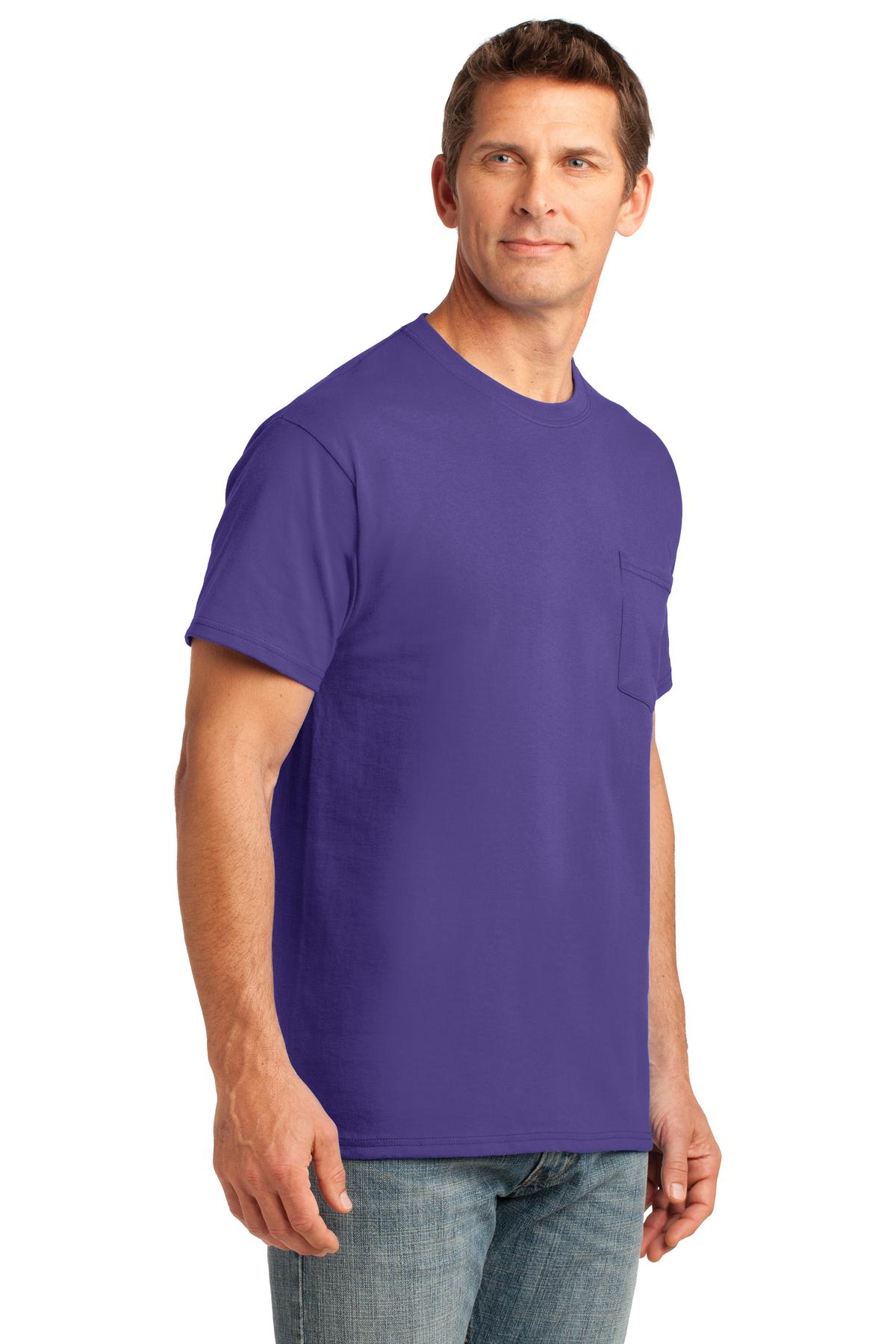 Purple Port & Co Core Cotton Pocket Tee. PC54P