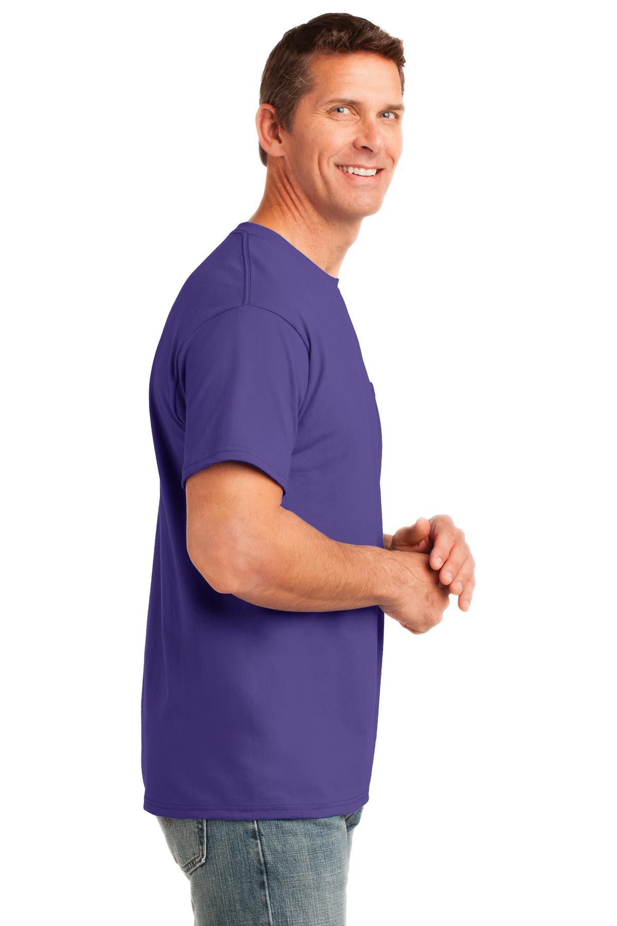 Purple Port & Co Core Cotton Pocket Tee. PC54P
