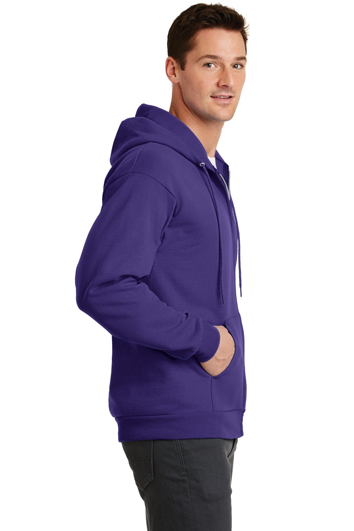 Purple Port & Co Core Fleece Full-Zip Hooded Sweatshirt. PC78ZH