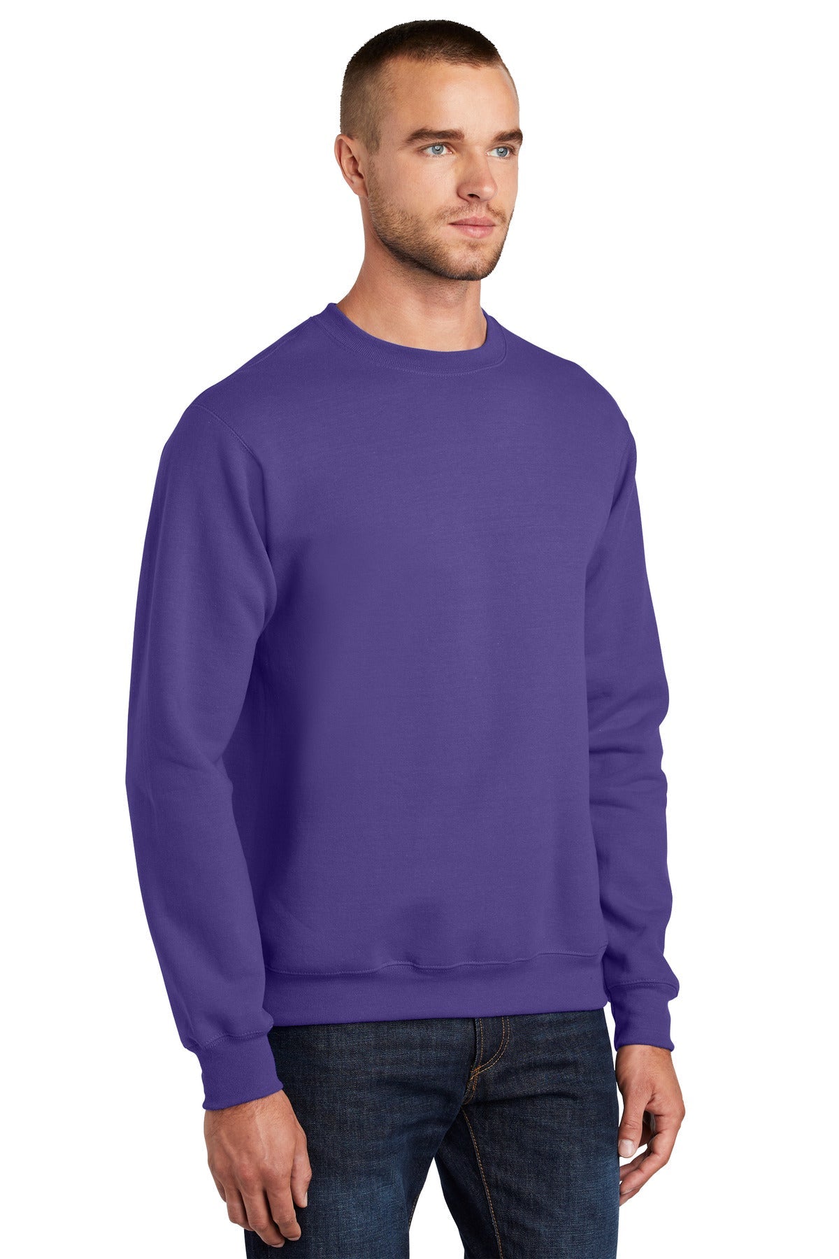 Purple Port & Co Essential Fleece Crewneck Sweatshirt. PC90