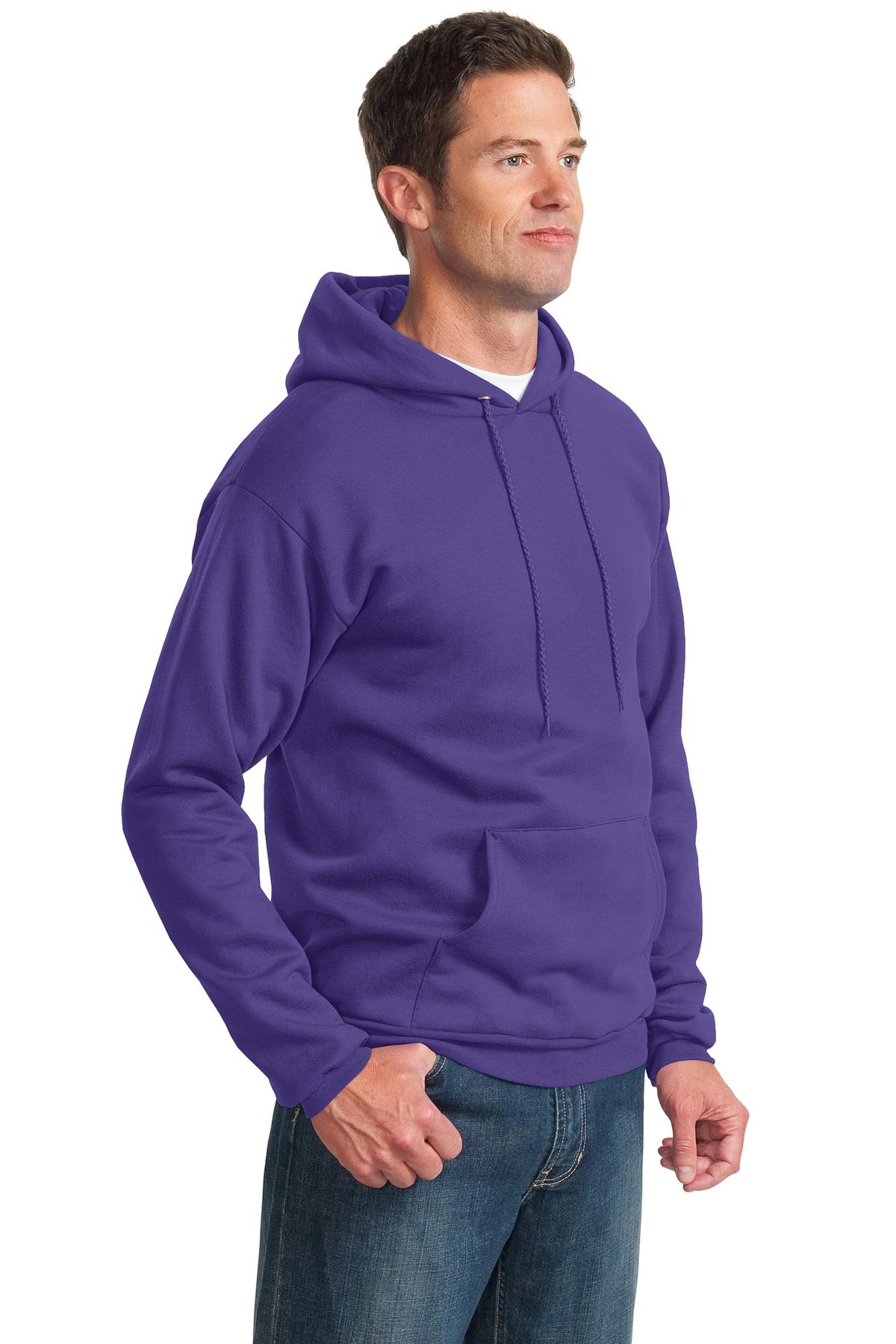 Purple Port & Co Essential Fleece Pullover Hooded Sweatshirt. PC90H