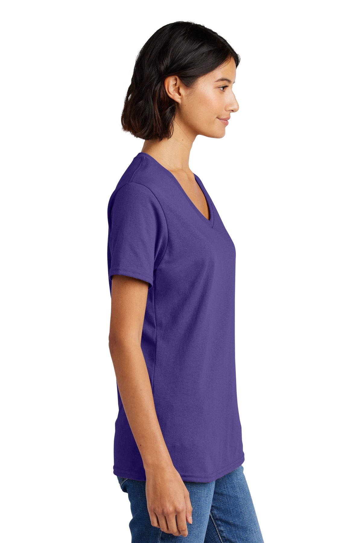 Purple Port & Co Women's Core Cotton V-Neck Tee. LPC54V