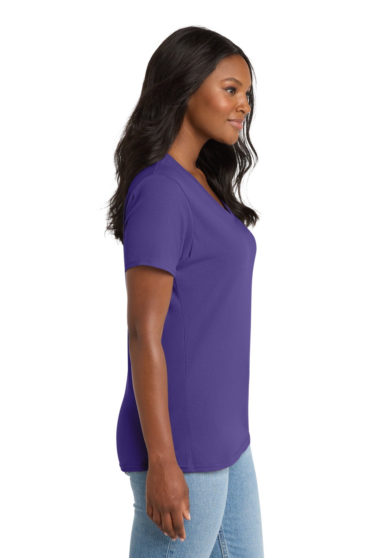 Purple Port & Co Women's Core Cotton V-Neck Tee. LPC54V