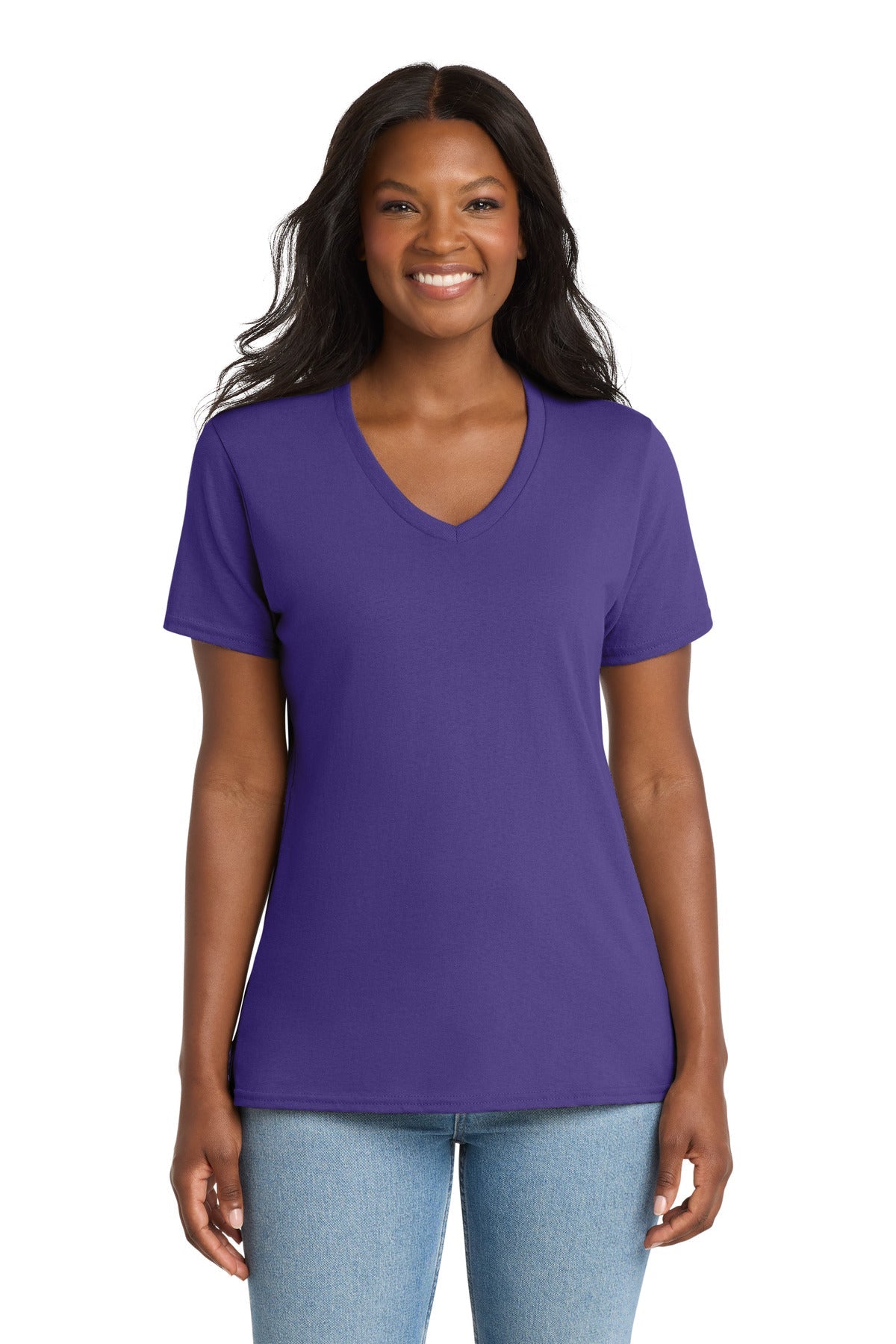 Purple Port & Co Women's Core Cotton V-Neck Tee. LPC54V