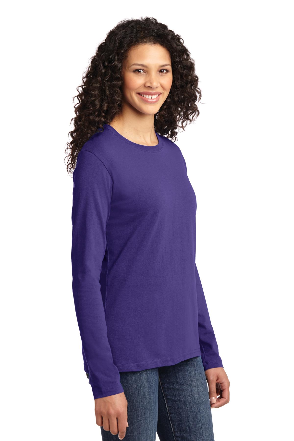 Purple Port & Co Women's Long Sleeve Core Cotton Tee. LPC54LS