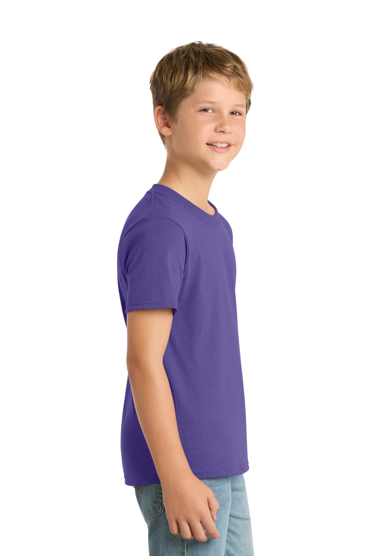 Purple Port & Co Youth Core Blend Tee. PC55Y
