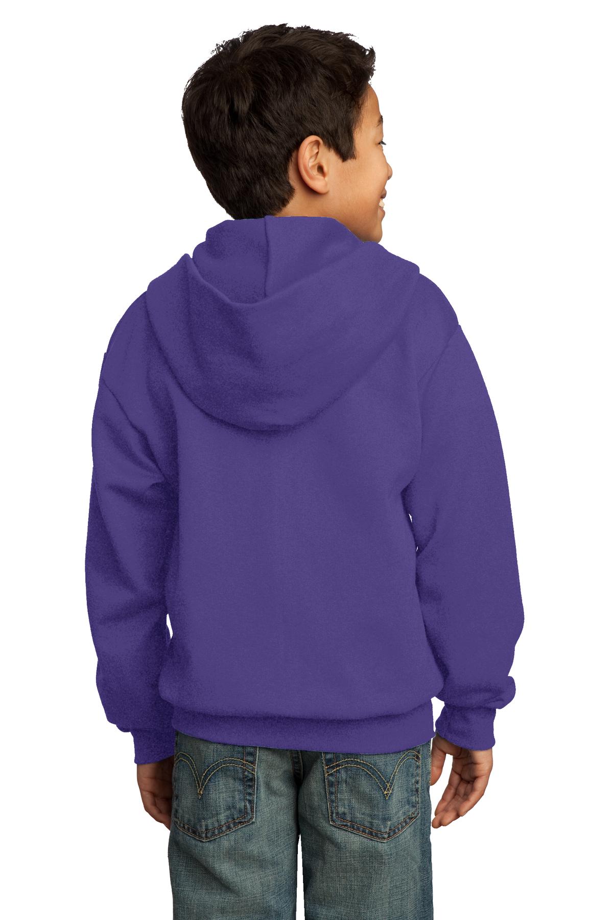 Purple Port & Co Youth Core Fleece Full-Zip Hooded Sweatshirt. PC90YZH