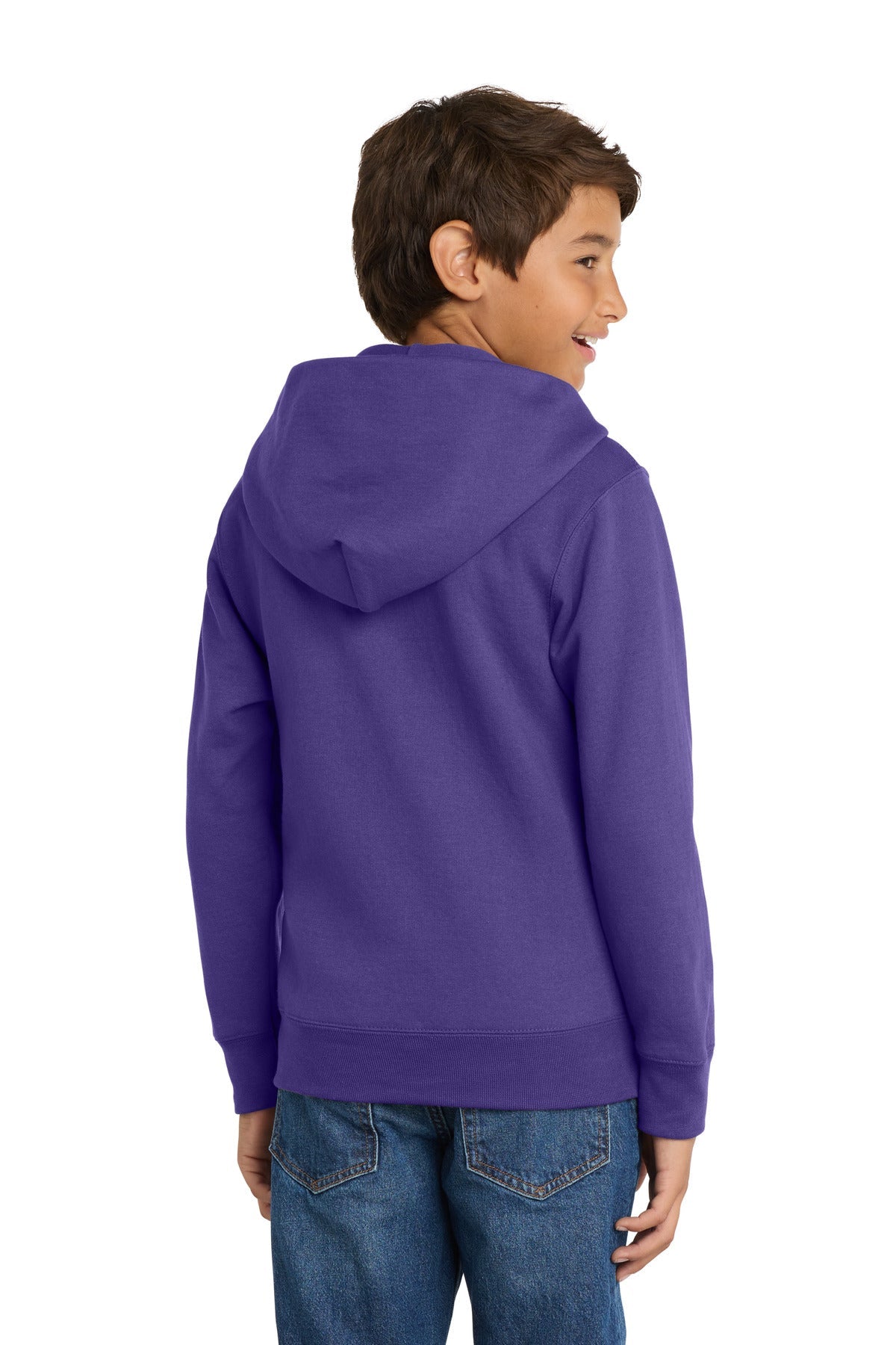 Purple Port & Co Youth Core Fleece Full-Zip Hooded Sweatshirt. PC90YZH