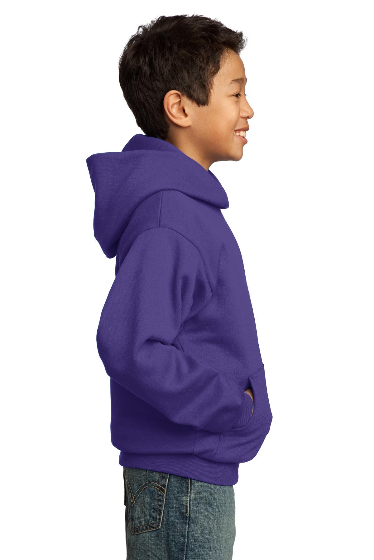 Purple Port & Co Youth Core Fleece Pullover Hooded Sweatshirt. PC90YH