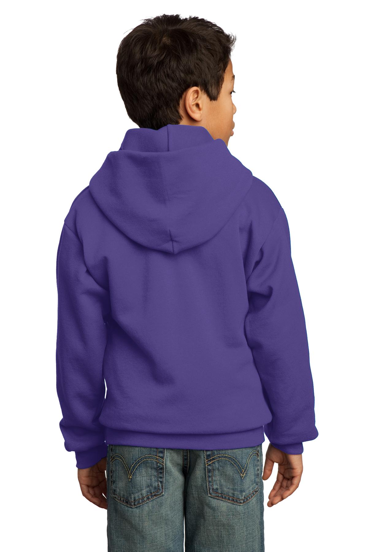 Purple Port & Co Youth Core Fleece Pullover Hooded Sweatshirt. PC90YH