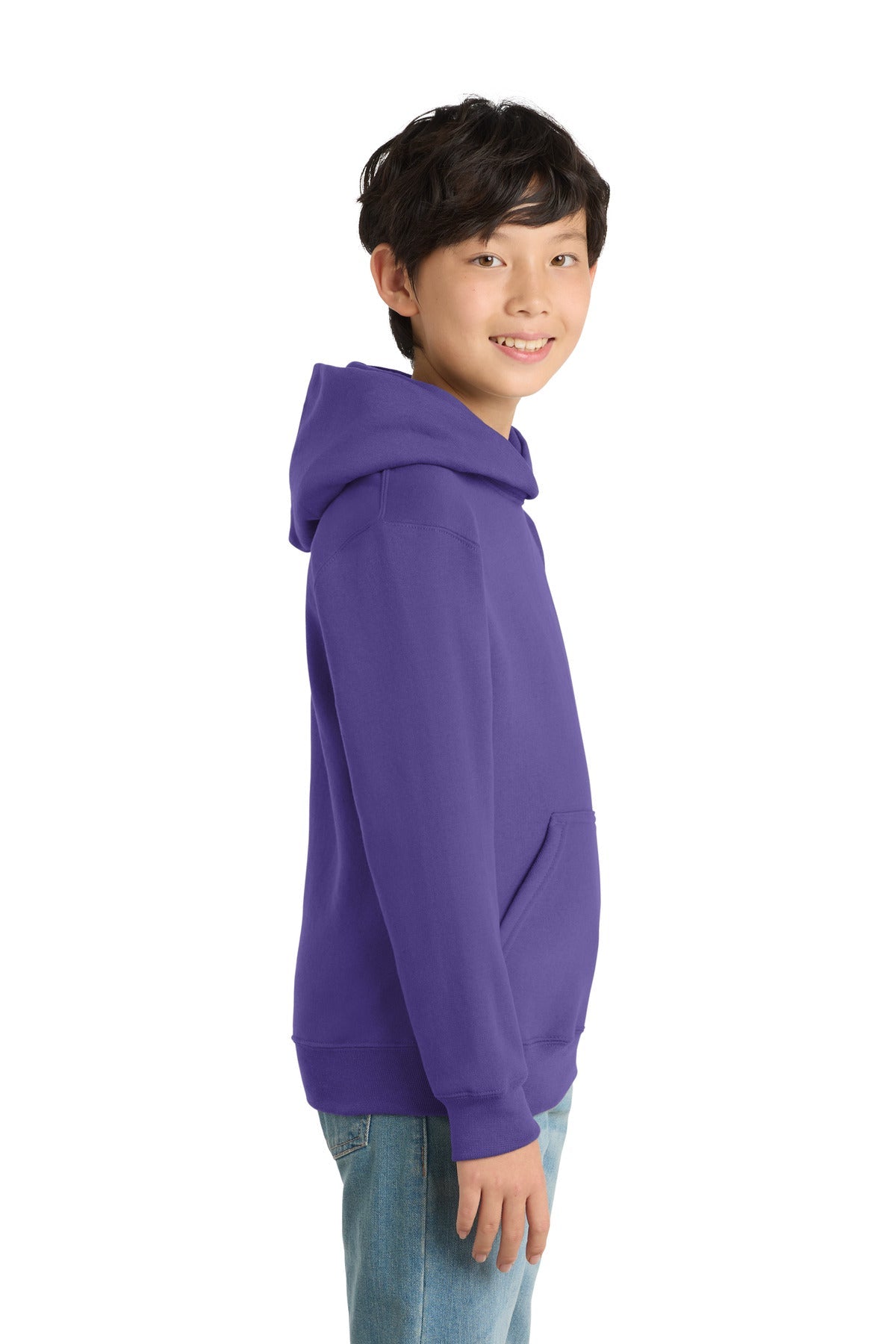 Purple Port & Co Youth Core Fleece Pullover Hooded Sweatshirt. PC90YH