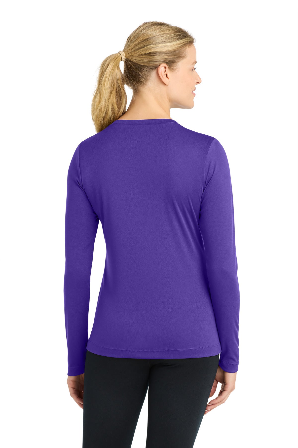 Purple Sport-Tek Women's Long Sleeve PosiCharge Competitor V-Neck Tee. LST353LS