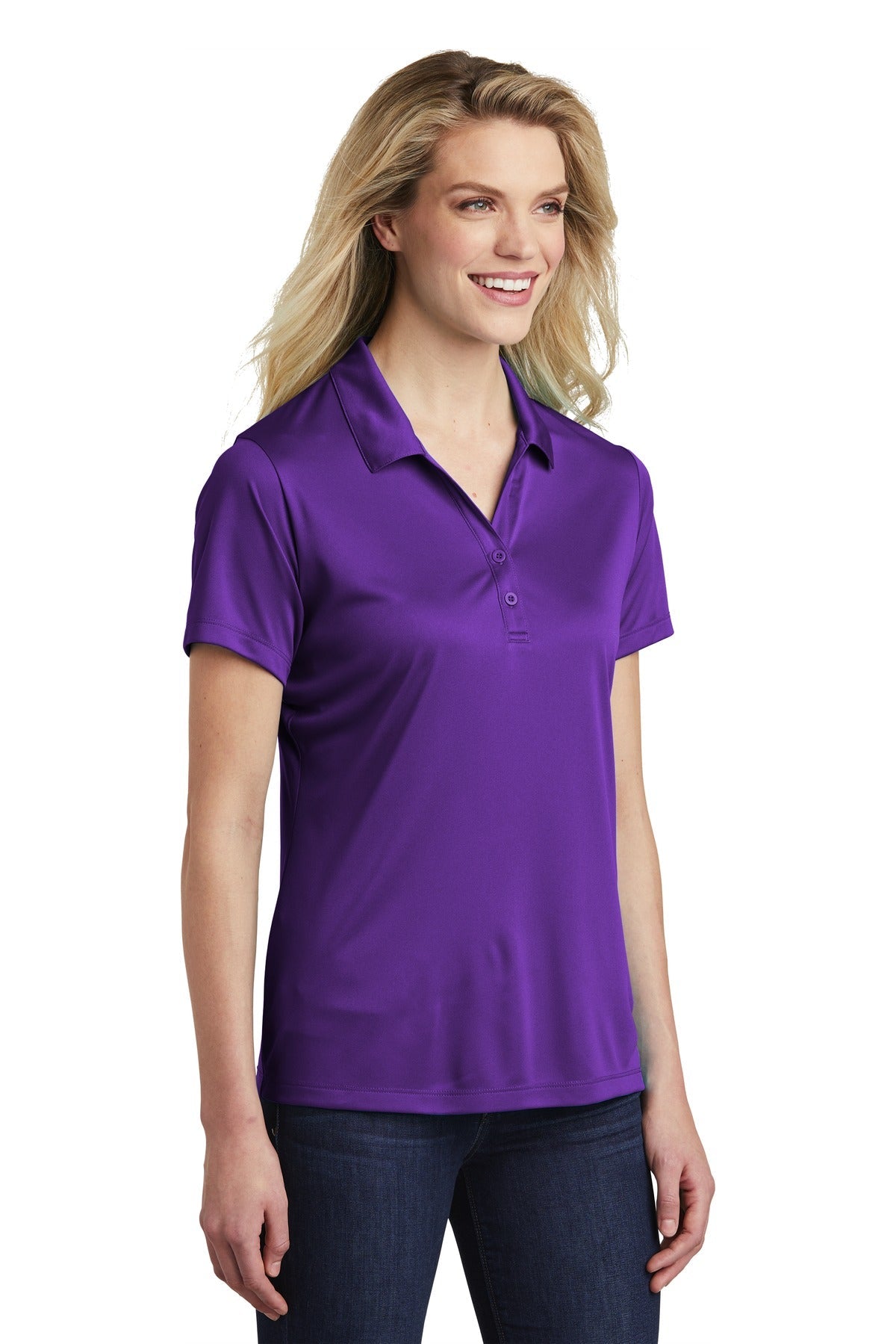 Purple Sport-Tek Women's PosiCharge Competitor Polo. LST550