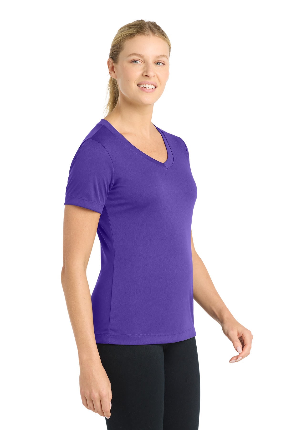 Purple Sport-Tek Women's PosiCharge Competitor V-Neck Tee. LST353