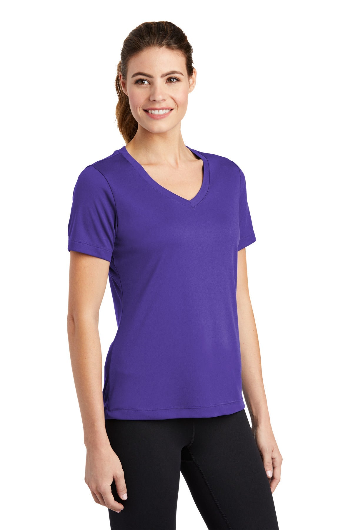 Purple Sport-Tek Women's PosiCharge Competitor V-Neck Tee. LST353