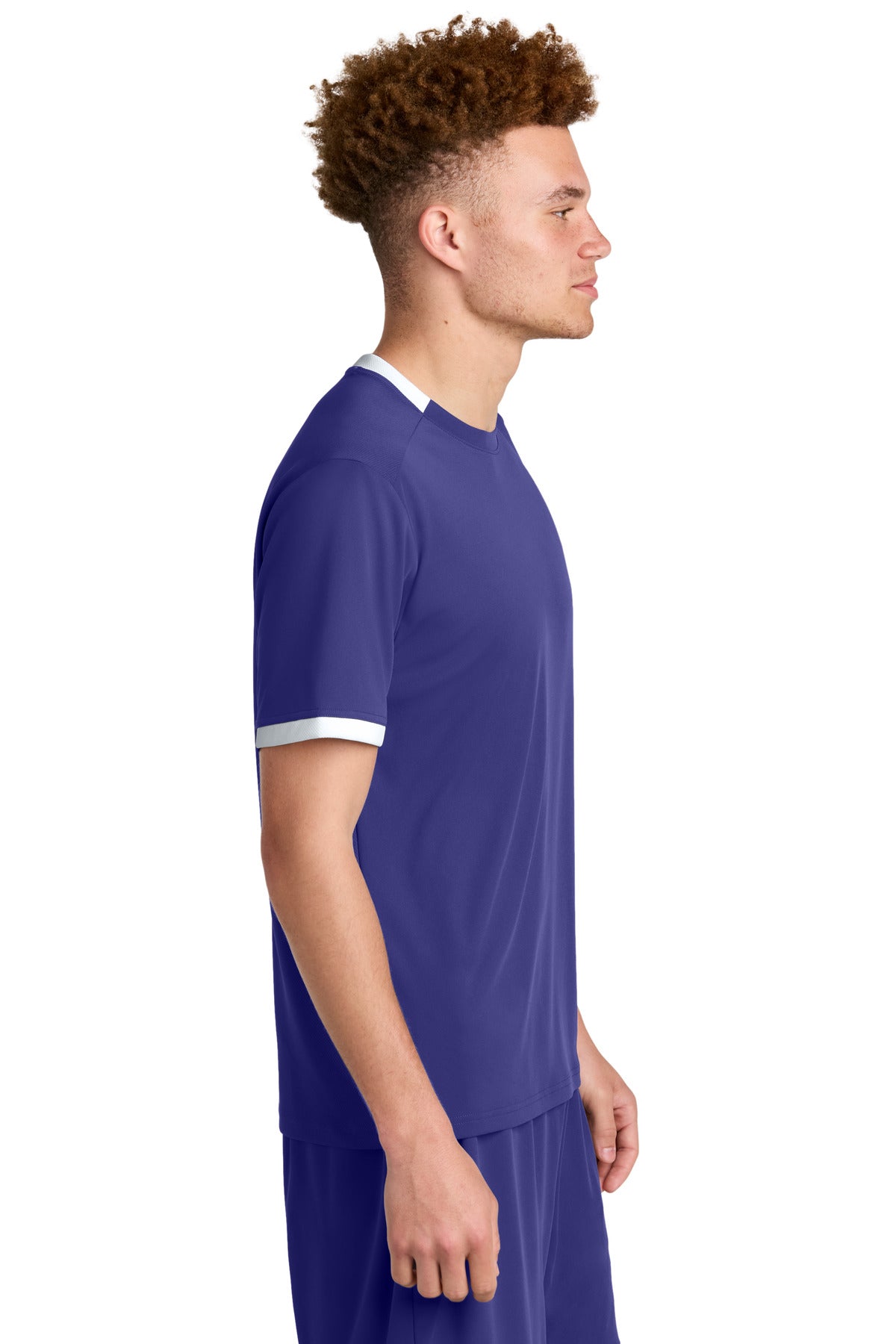 Purple/Wh Sport-Tek Club Short Sleeve Crew ST440