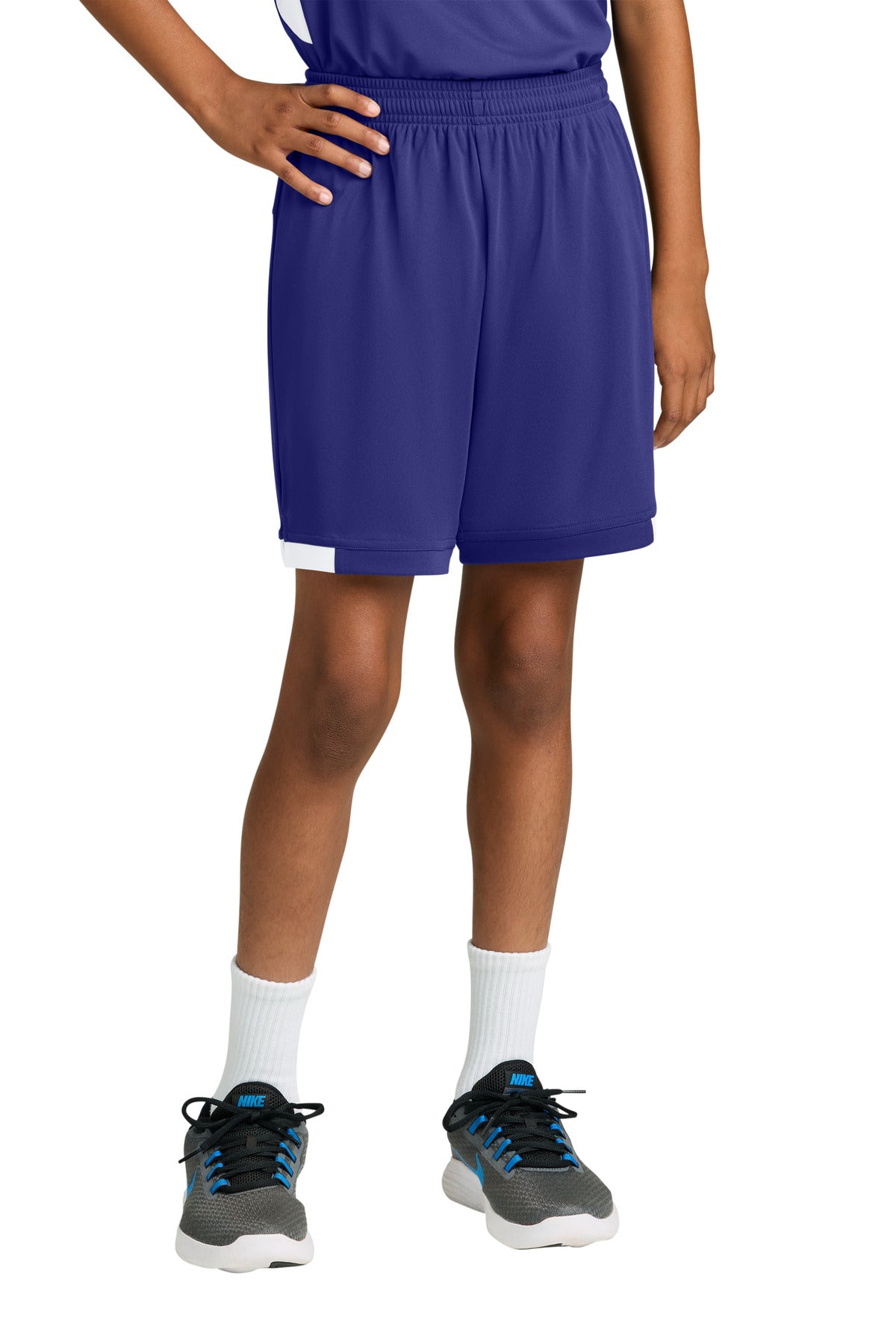 Purple/Wh Sport-Tek Youth Club 5" Short YST4420