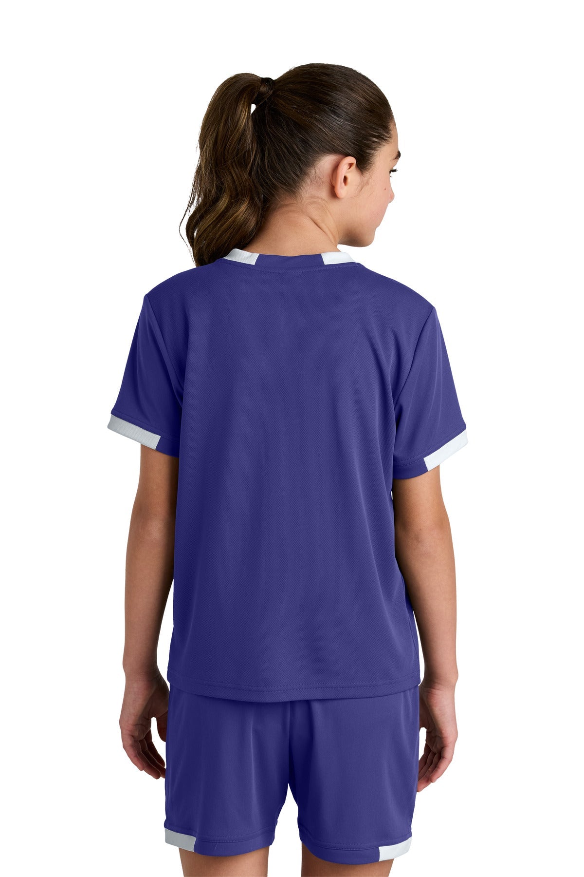 Purple/Wh Sport-Tek Youth Club Short Sleeve Crew YST440