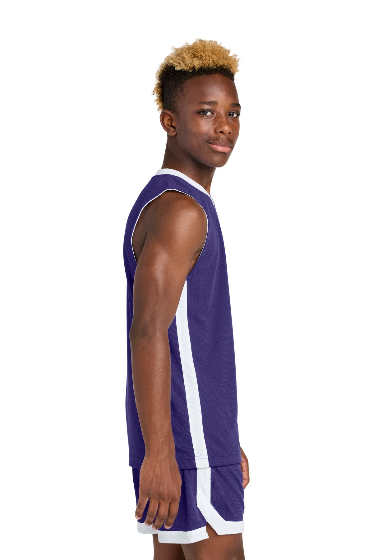 Purple/Wh Sport-Tek Youth Rival Basketball Rev Jersey YST900