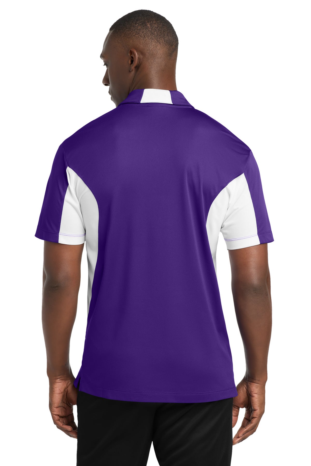Purple/White Sport-Tek Side Blocked Micropique Sport-Wick Polo. ST655