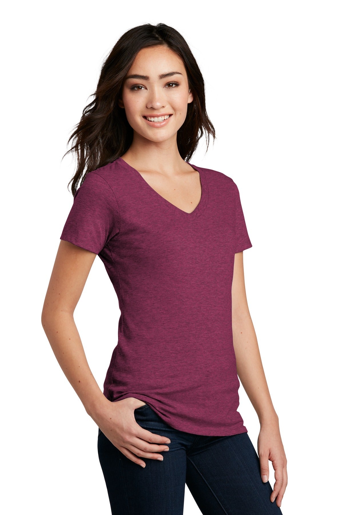 Raspberry Flck District Women's Perfect Blend CVC V-Neck Tee. DM1190L
