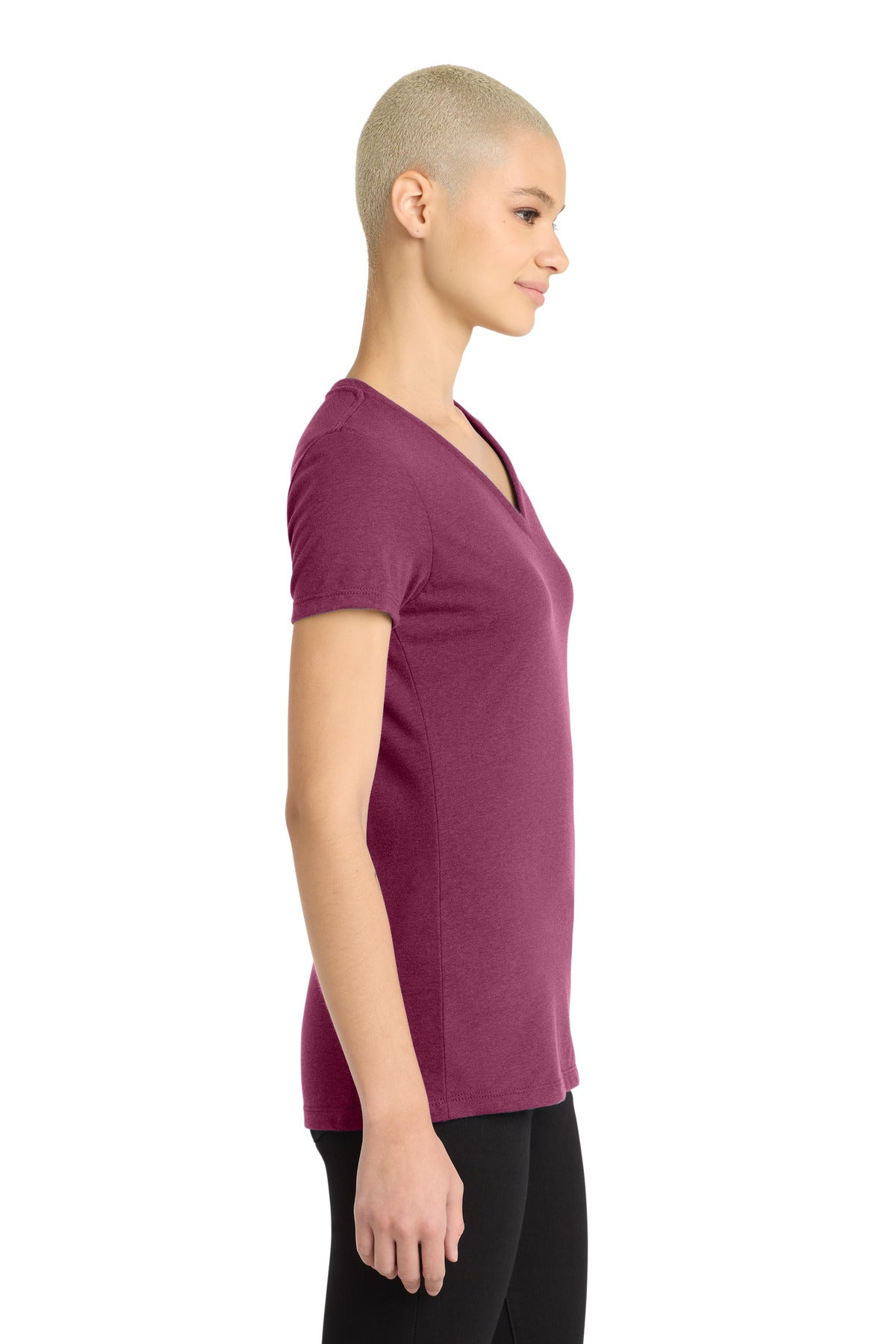 Raspberry Flck District Women's Perfect Blend CVC V-Neck Tee. DM1190L