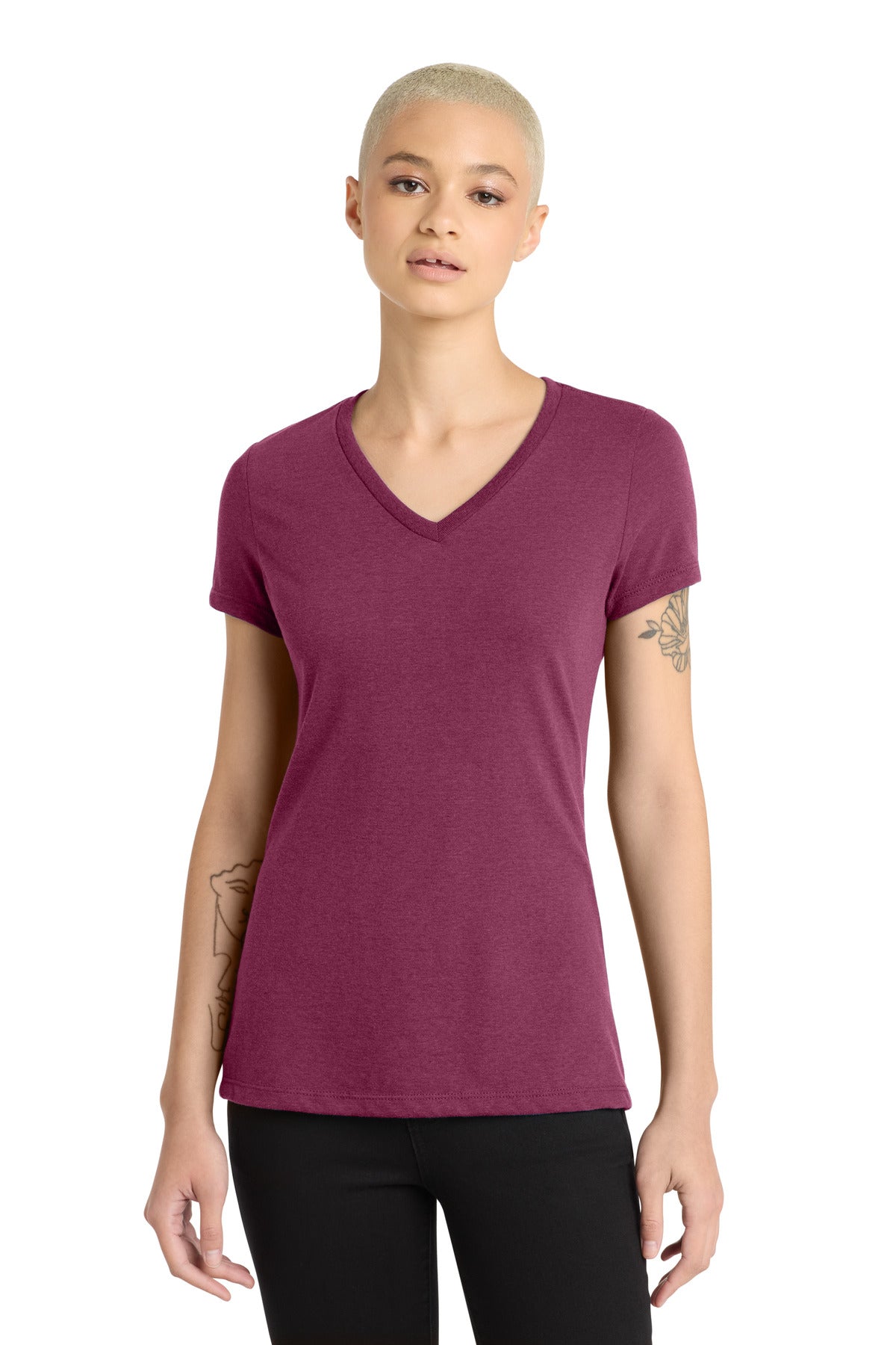 Raspberry Flck District Women's Perfect Blend CVC V-Neck Tee. DM1190L