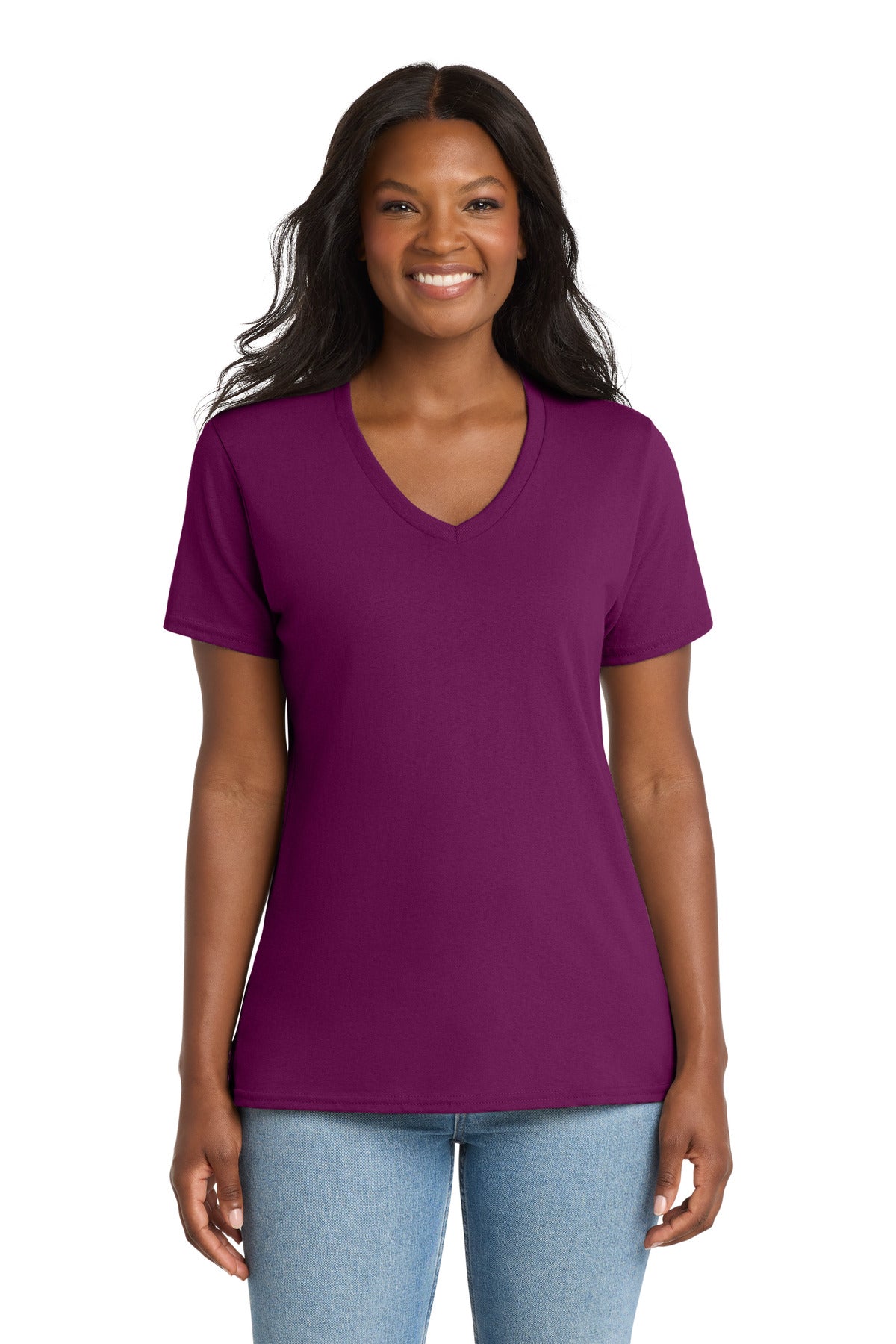 Raspberry Port & Co Women's Core Cotton V-Neck Tee. LPC54V