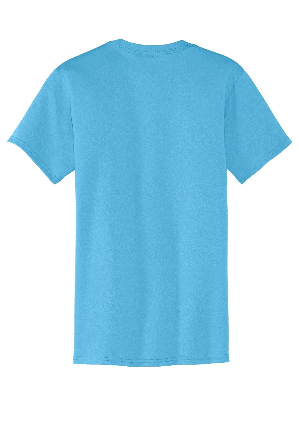 Rear View of Aquatic Blue Port & Co Core Blend Pocket Tee. PC55P
