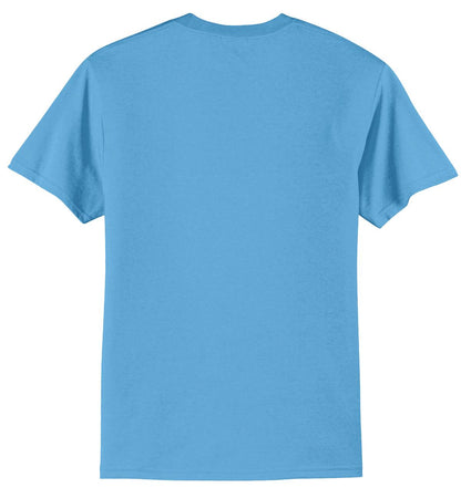 Rear View of Aquatic Blue Port & Co Core Blend Tee. PC55