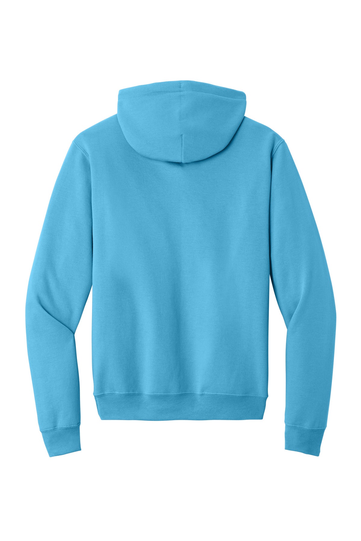 Rear View of Aquatic Blue Port & Co Core Fleece Pullover Hooded Sweatshirt. PC78H