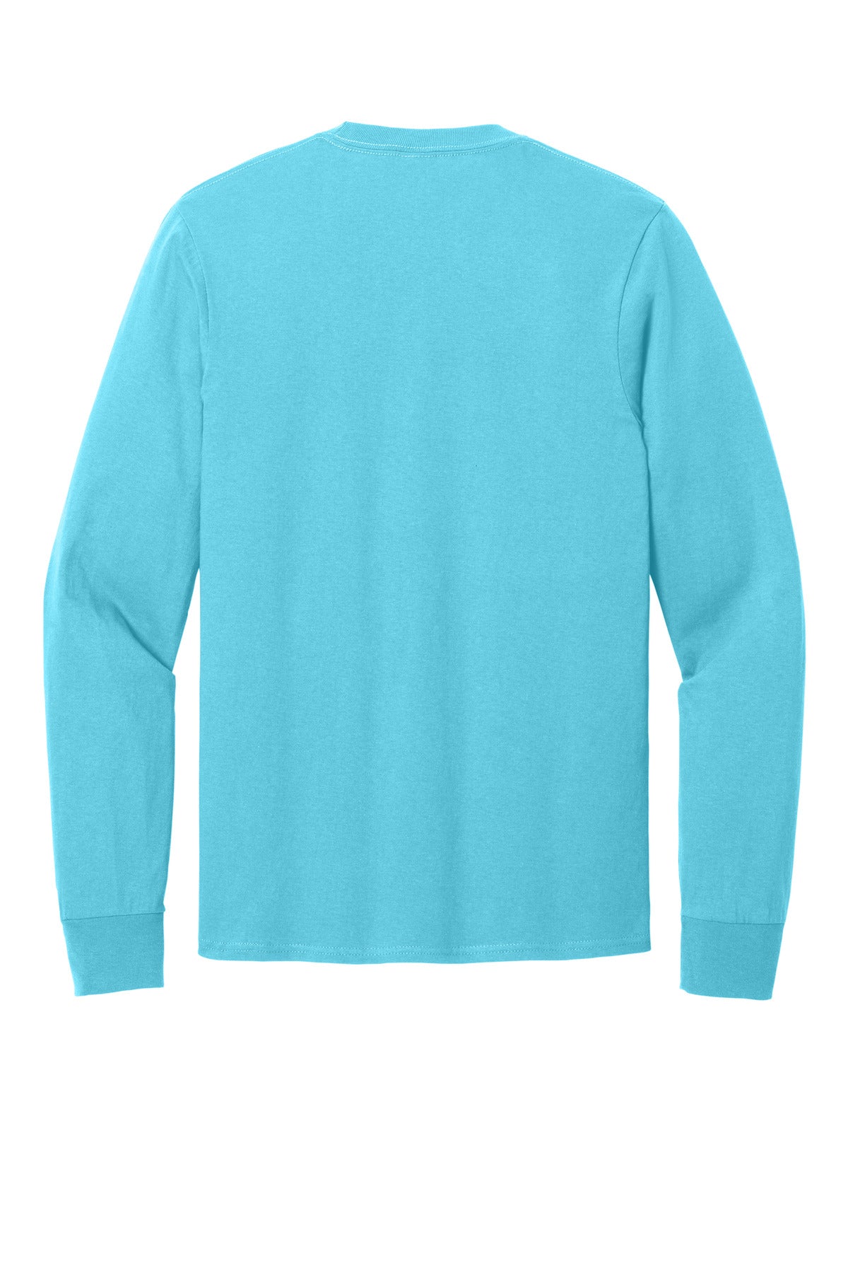Rear View of Aquatic Blue Port & Co Long Sleeve Core Cotton Tee. PC54LS