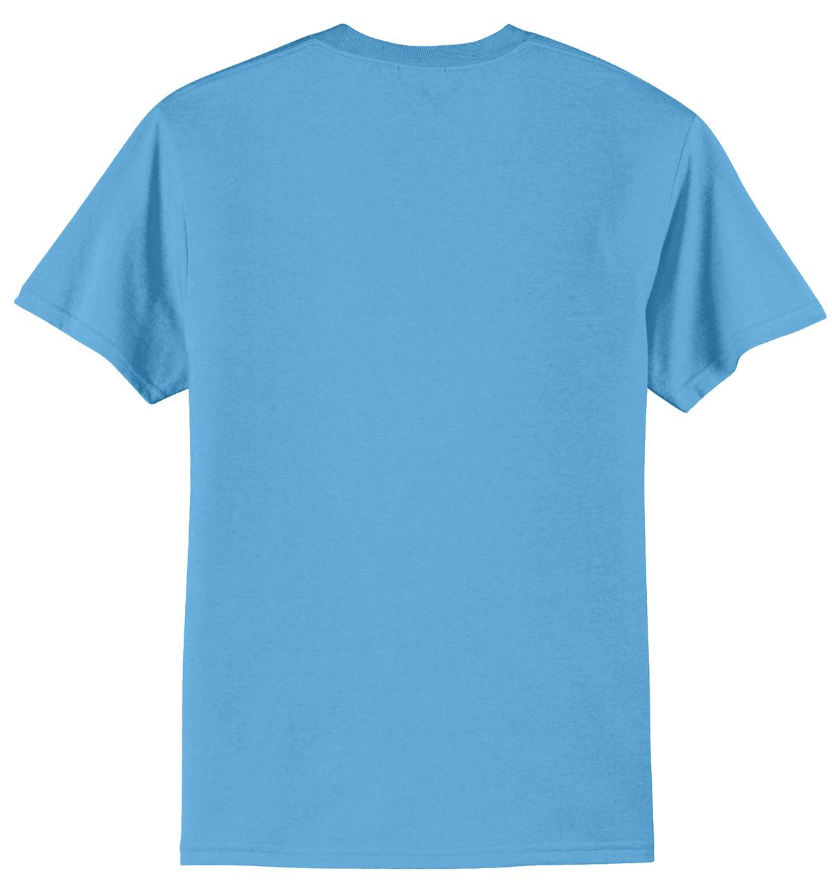 Rear View of Aquatic Blue Port & Co Tall Core Blend Tee. PC55T