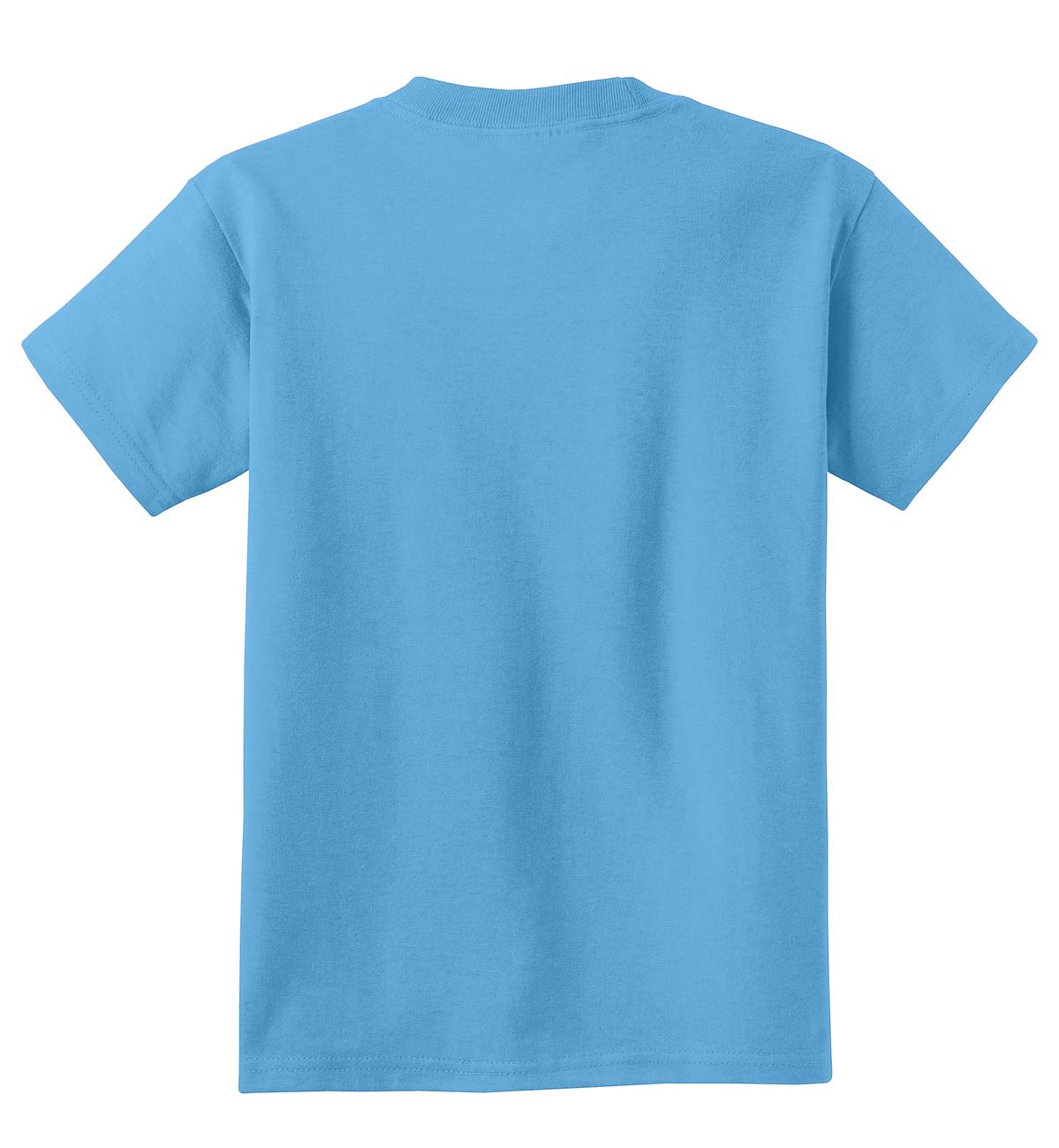 Rear View of Aquatic Blue Port & Co Youth Core Cotton Tee. PC54Y